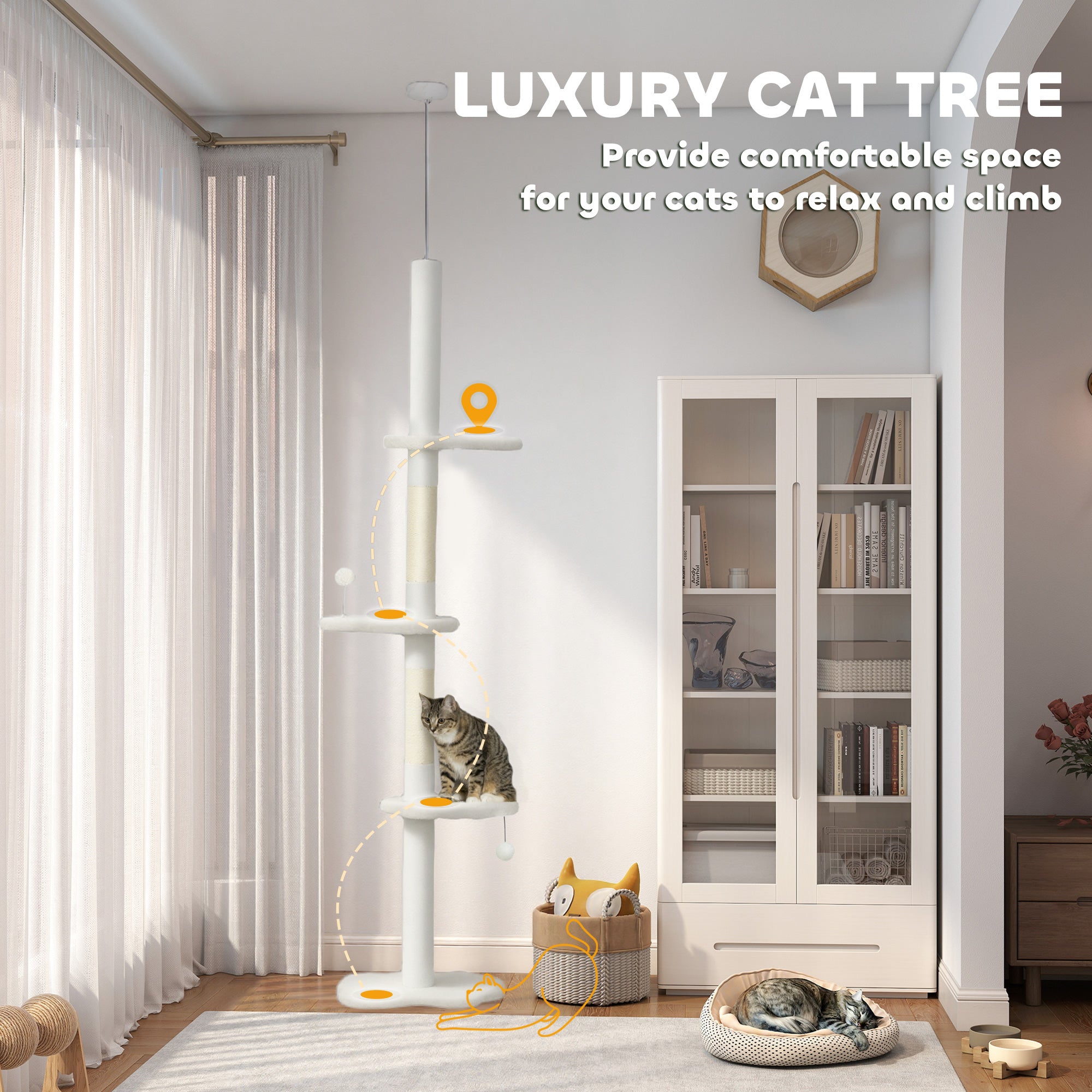 pawhut-arbre-chat-sol-plafond-r-glable-225-255-cm-avec-3-perchoirs-nuage-et-grif image 6