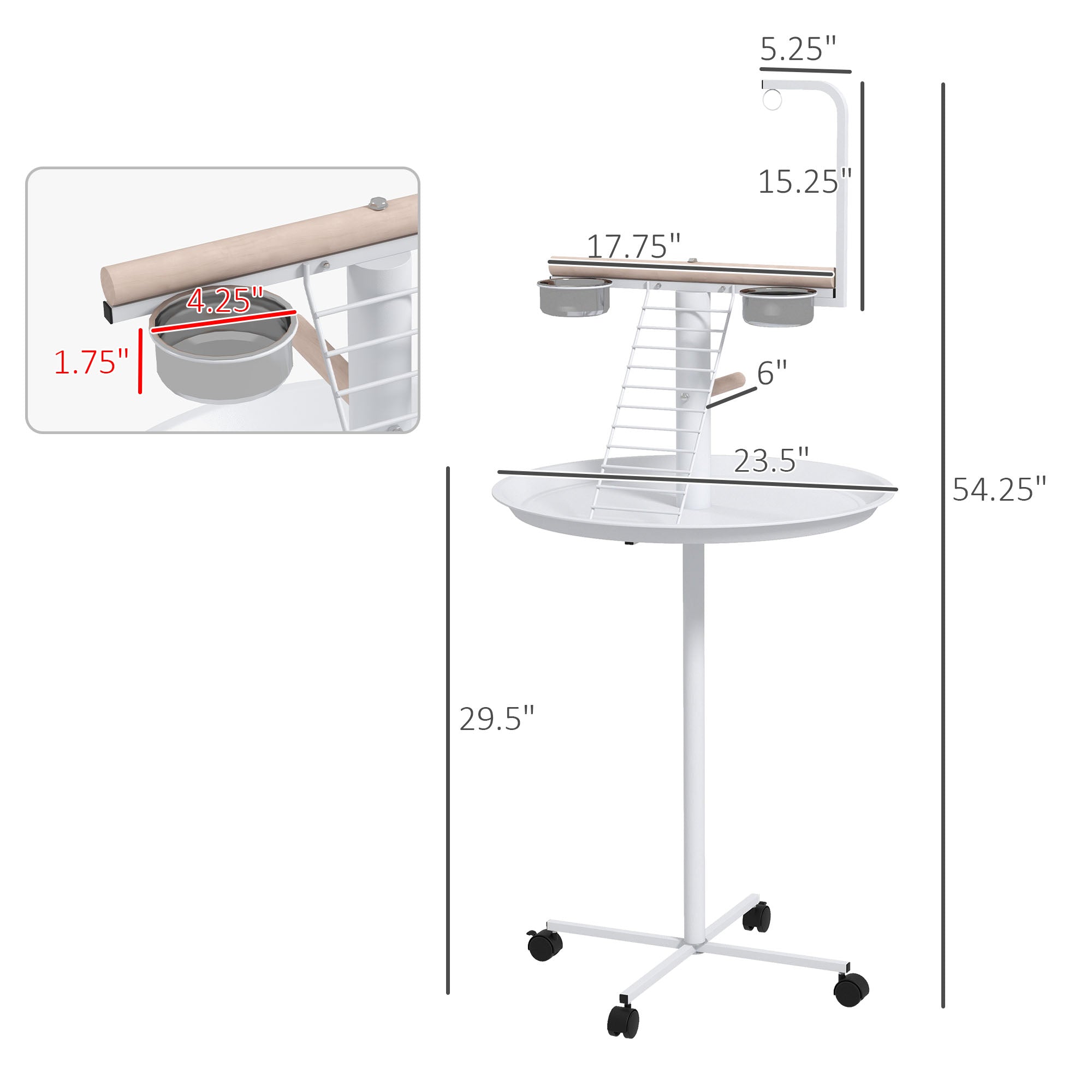 pawhut-perchoir-perroquet-sur-pied-roulettes-blanc-avec-gamelles-inox image 6