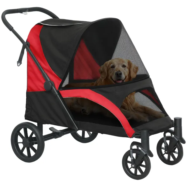 pawhut-poussette-pour-grand-chien-roues-amortissantes-pliage-1-clic-noire image 1