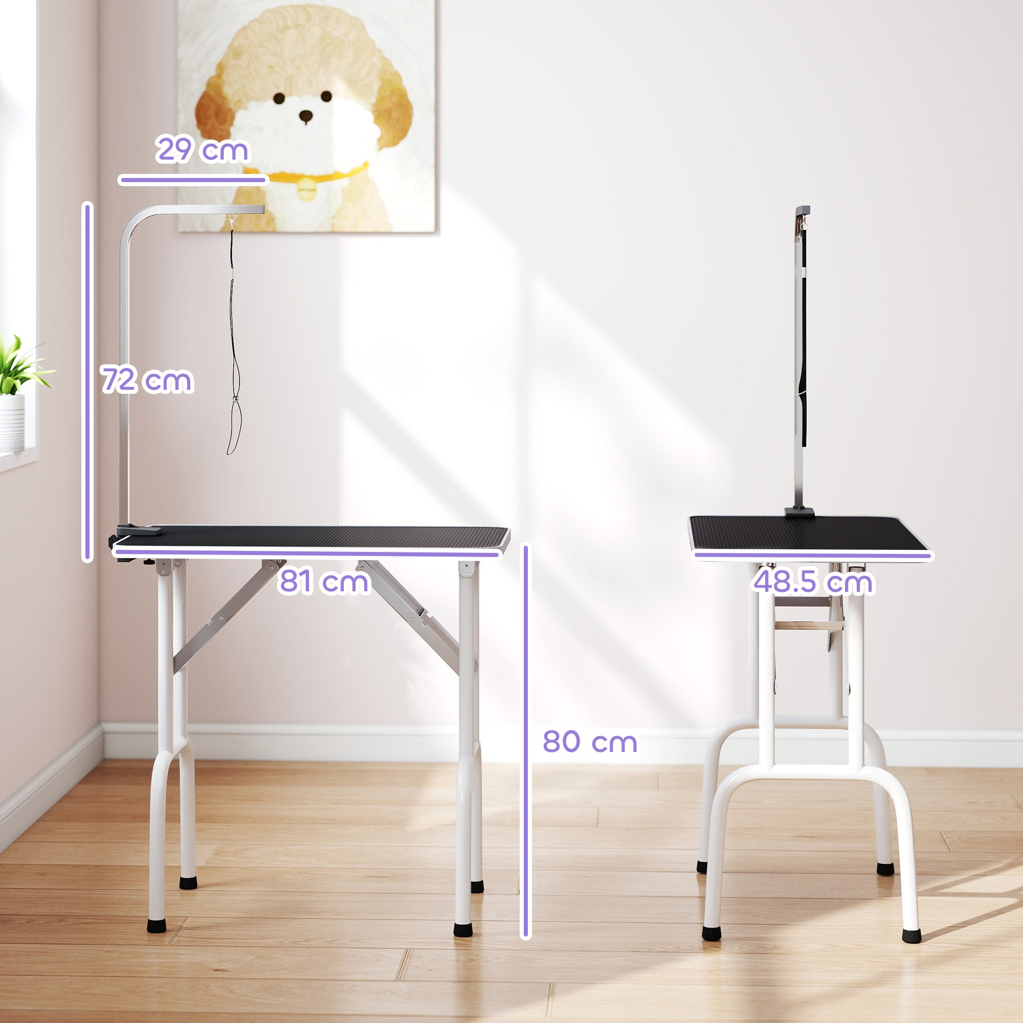 pawhut-table-de-toilettage-chien-pliable-81-cm-avec-bras-r-glable-20-60-cm-noire image 5