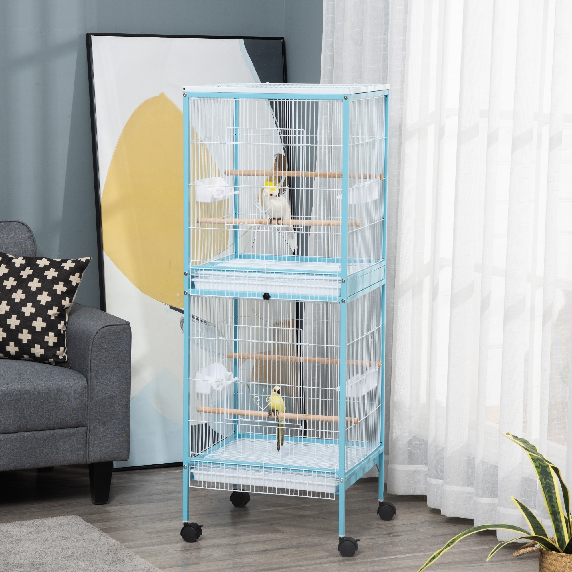 pawhut-grande-cage-oiseaux-55-bleu-clair-voli-re-canari-pinson-conure image 4