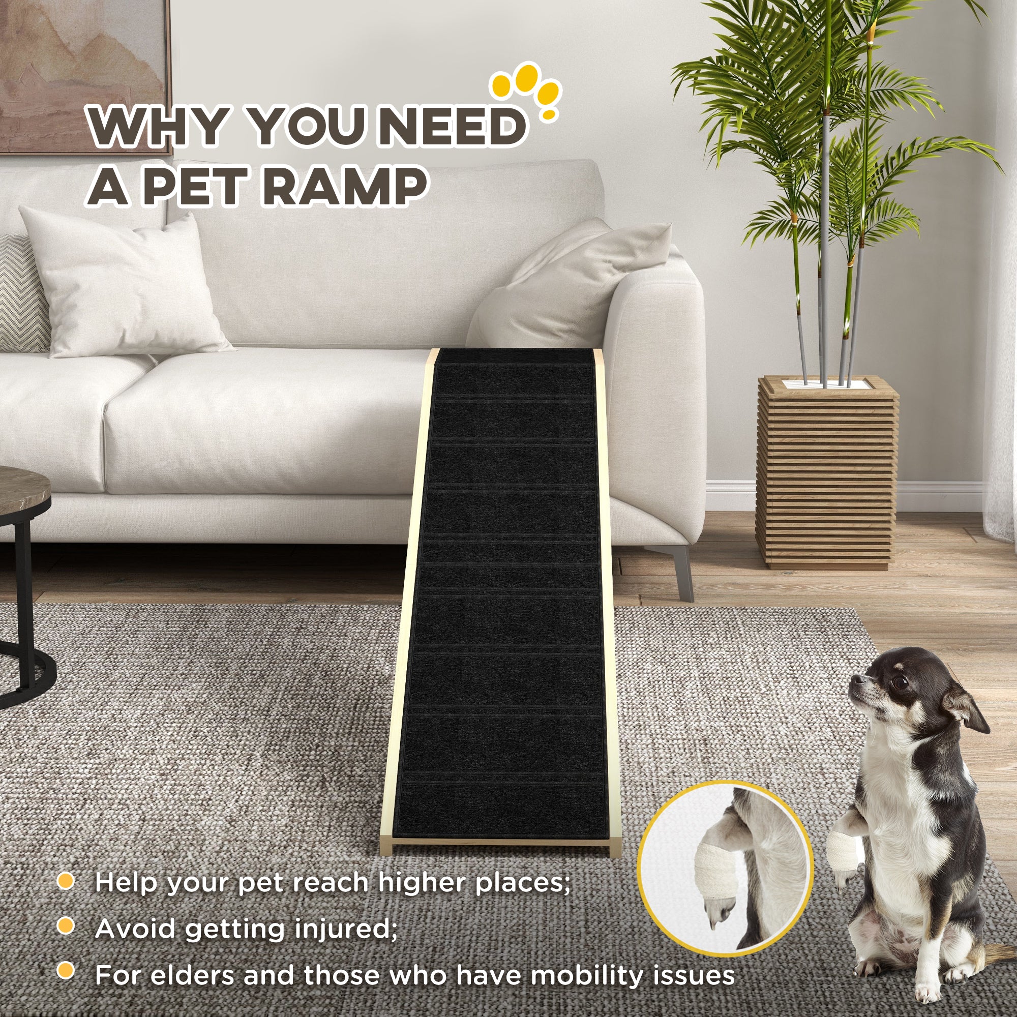 pawhut-rampe-pour-chien-et-chat-en-bois-naturel-avec-tapis-antid-rapant-et-plate image 8