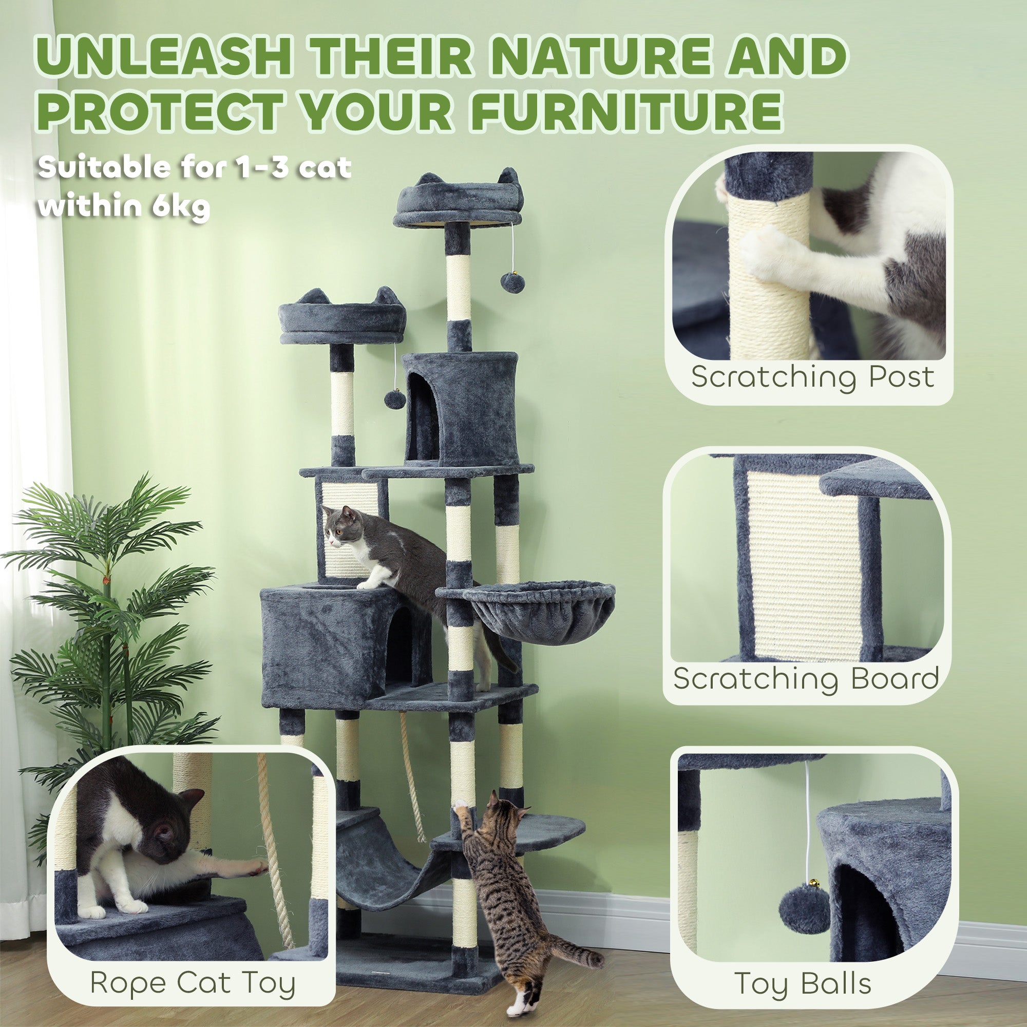 pawhut-arbre-chat-206-cm-multi-niveaux-gris-fonc image 8