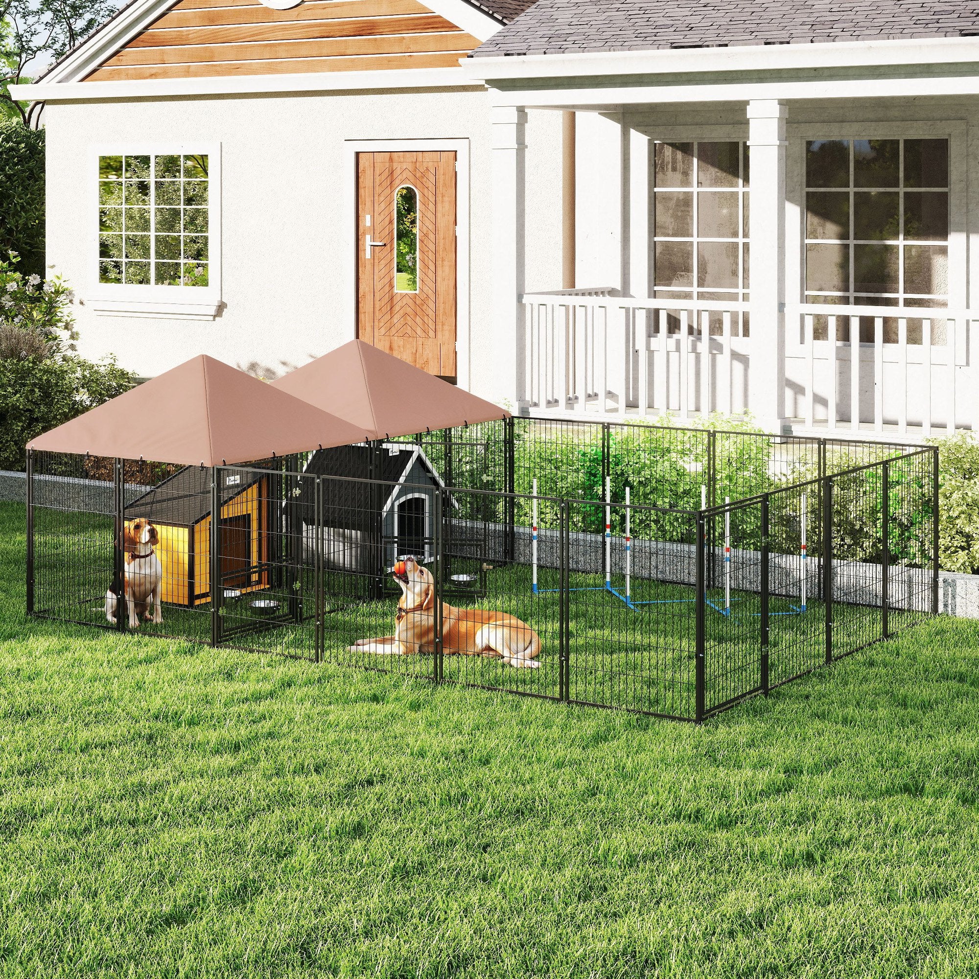 pawhut-chenil-ext-rieur-pour-chien-2-niches-avec-gamelles-et-toit-imperm-able-ma image 4