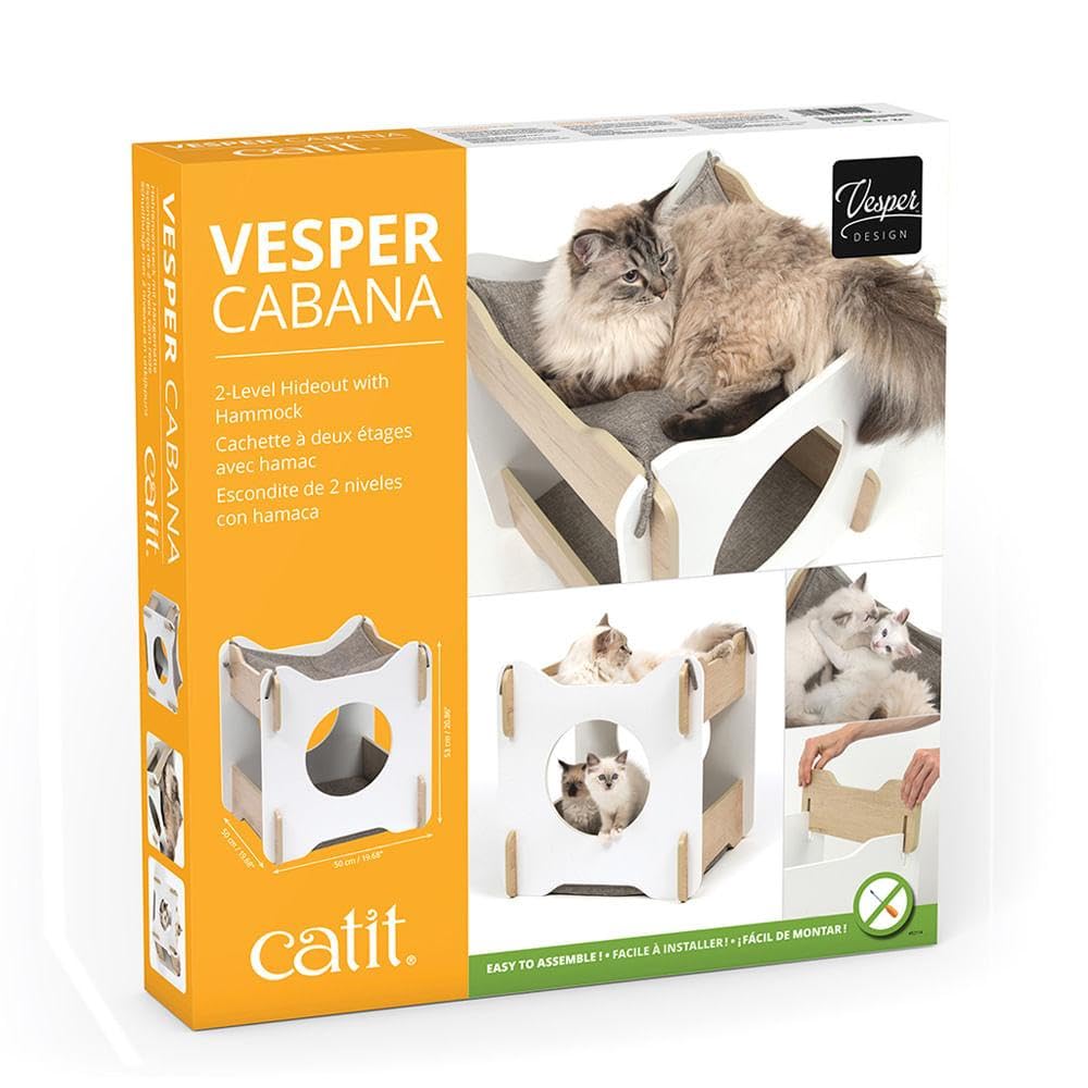 catit-vesper-cabana-meuble-pour-chat-blanc-ch-ne-2-tages-avec-hamac image 5