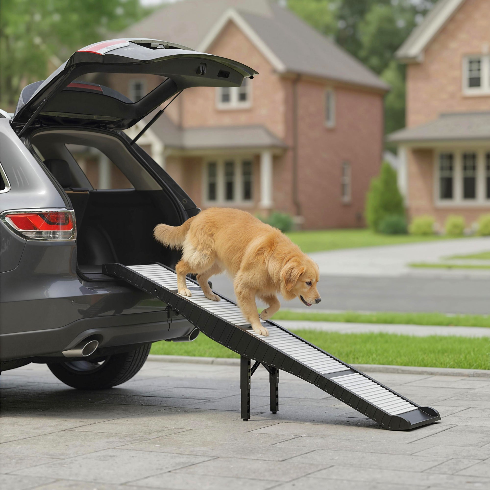 pawhut-rampe-de-voiture-pliable-pour-chien-antid-rapante-blanche image 4
