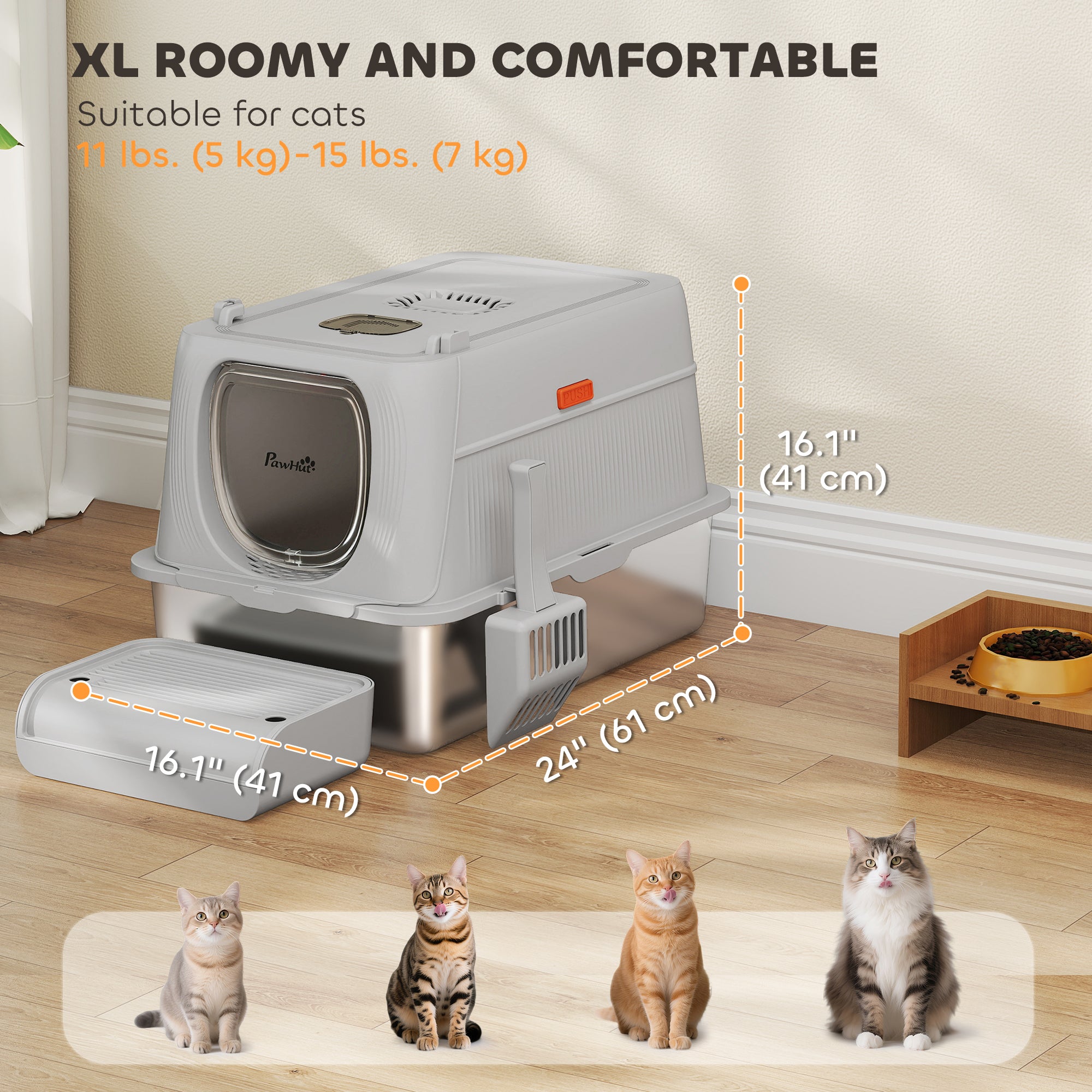 pawhut-bac-liti-re-xl-inox-avec-couvercle-p-dale-et-pelle-gris-clair image 7