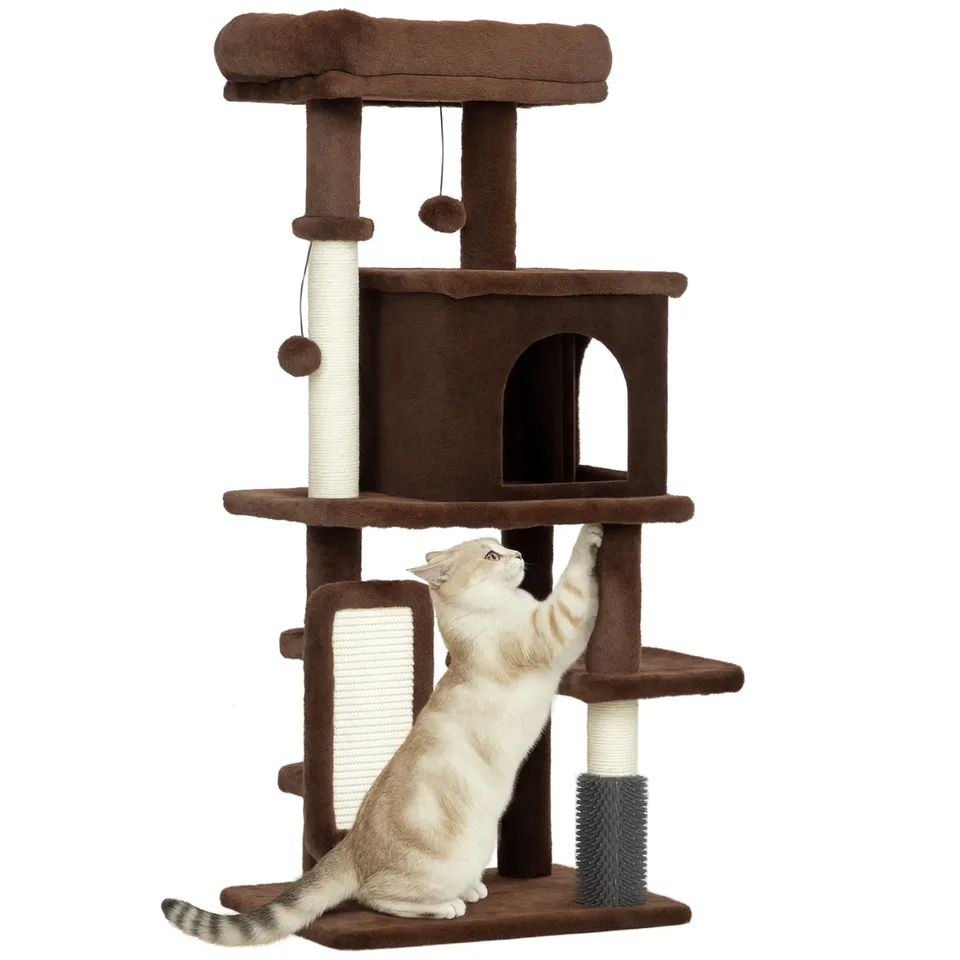 pawhut-arbre-chat-104-cm-avec-lit-niche-et-griffoirs-marron image 1