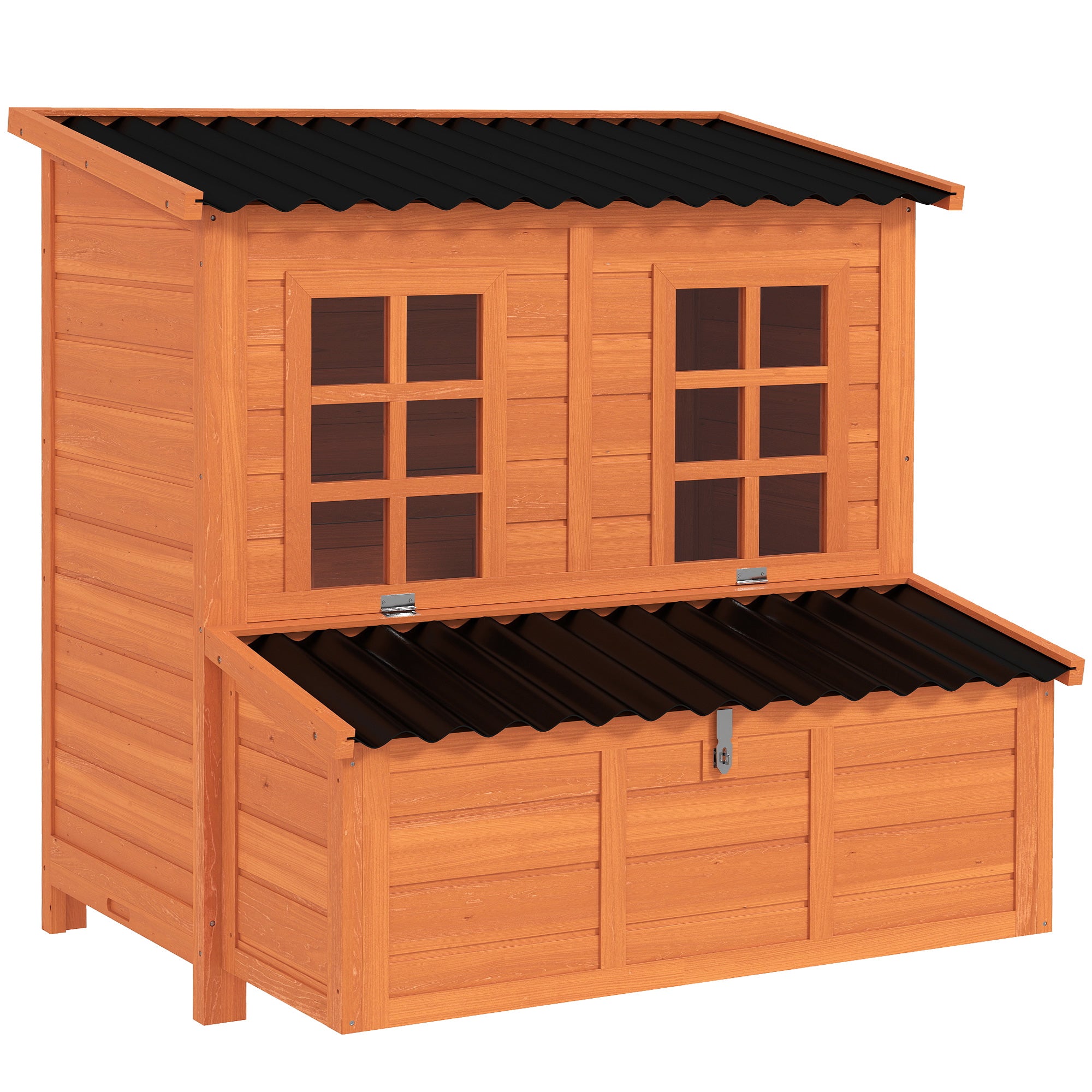 pawhut-poulailler-en-bois-99-cm-avec-pondoir-3-cases-et-toit-tanche-orange image 2