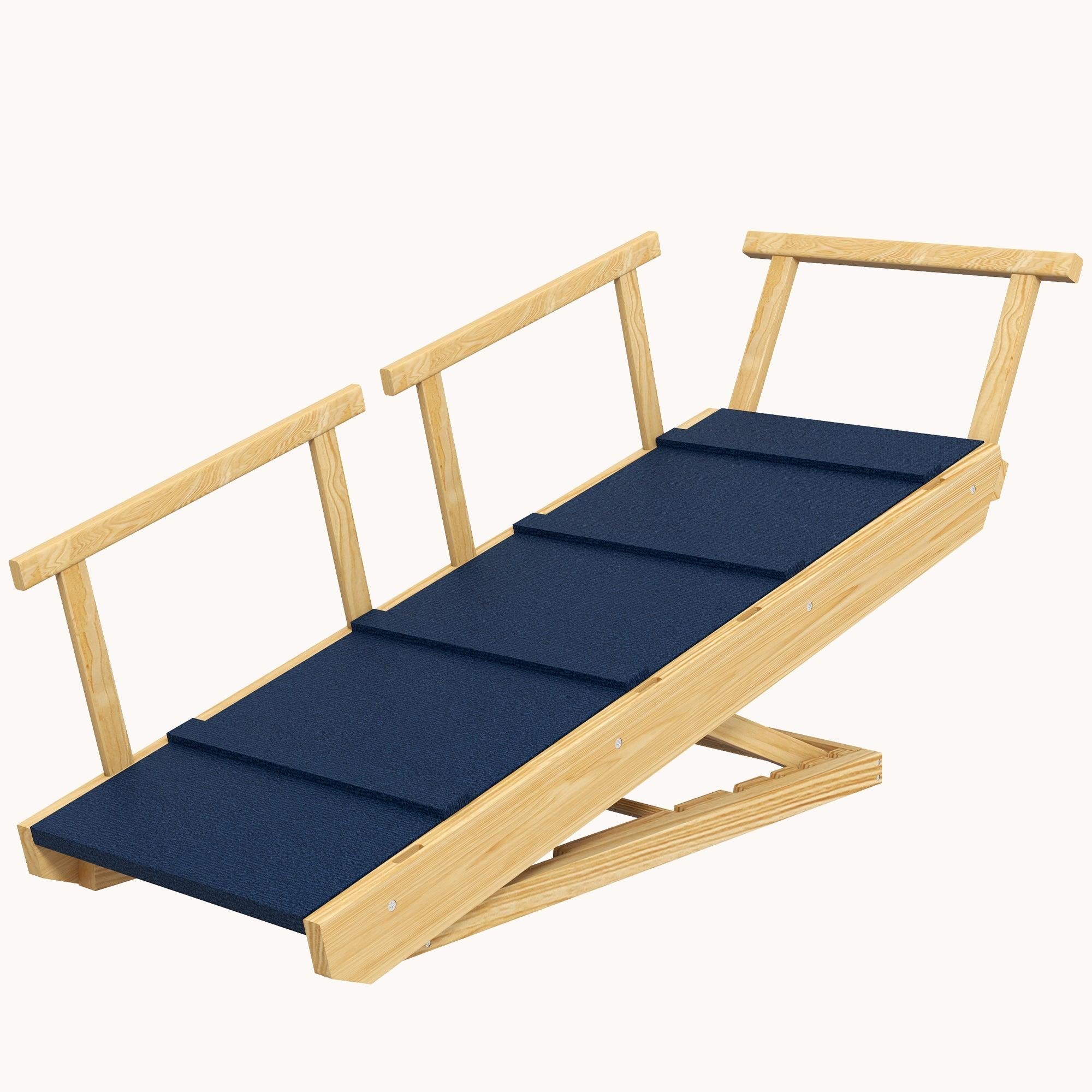 pawhut-rampe-pliable-pour-chien-en-bois-naturel-4-hauteurs-r-glables-tapis-antid image 3