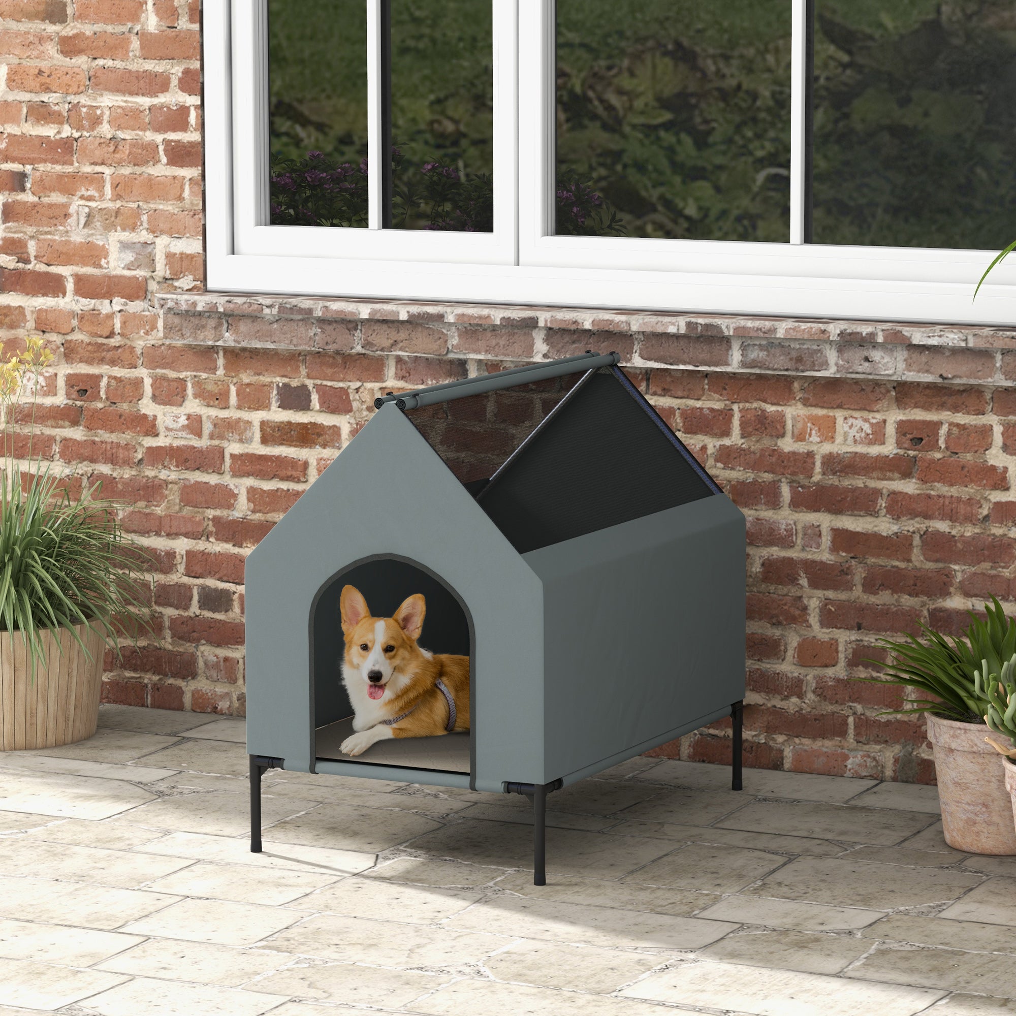 pawhut-niche-d-ext-rieur-sur-lev-e-convertible-en-lit-de-camping-gris image 4