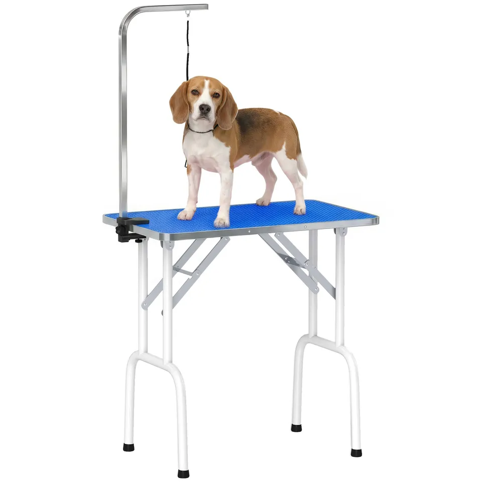 pawhut-table-de-toilettage-chien-pliable-81-cm-avec-bras-r-glable-20-60-cm-bleue image 1