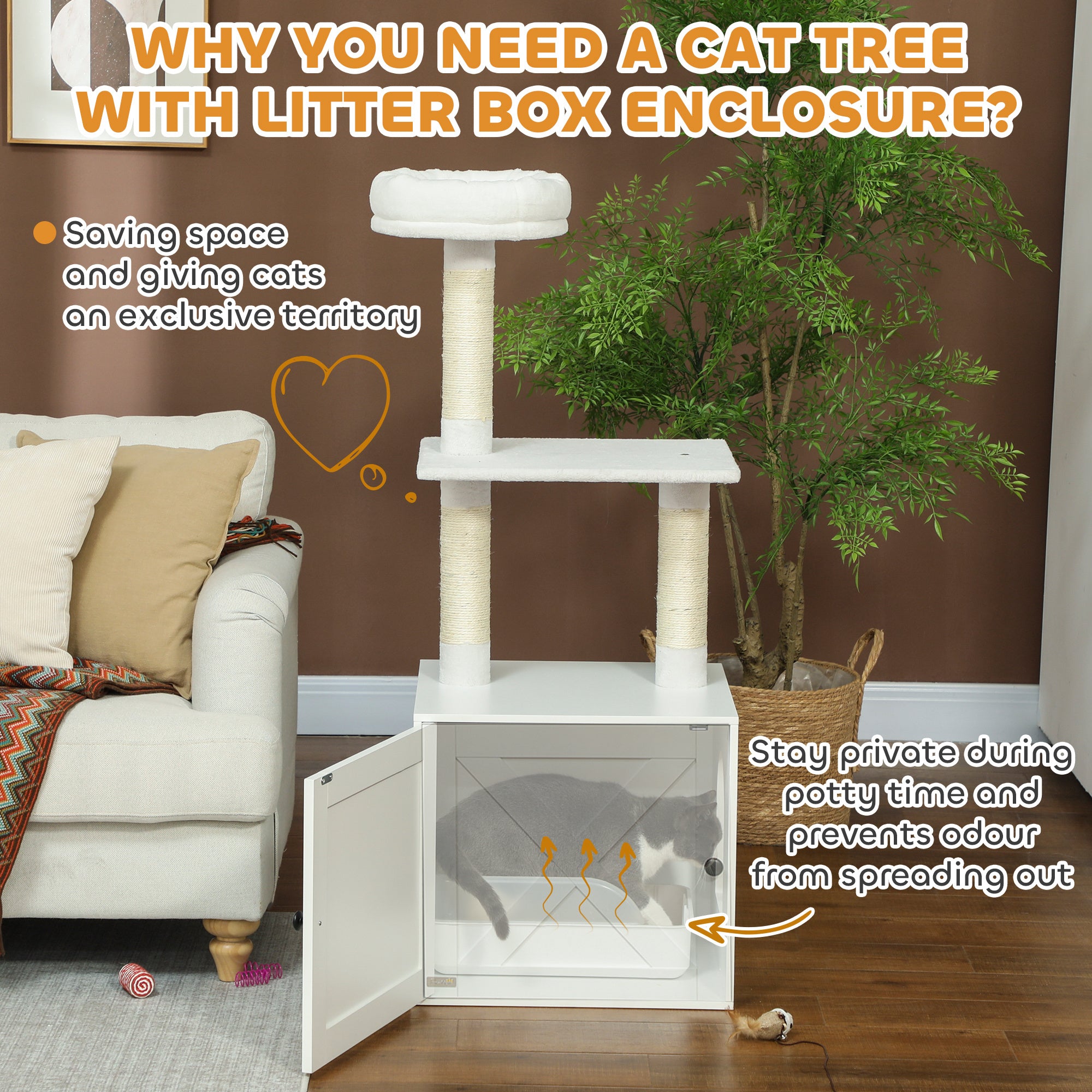 pawhut-arbre-chat-avec-meuble-liti-re-cach-e-et-griffoirs-blanc image 7