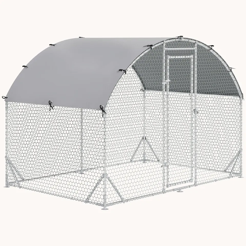 pawhut-poulailler-enclos-m-tal-d-me-9-2-x-6-2-x-6-5-ft-avec-b-che-imperm-able-an image 1