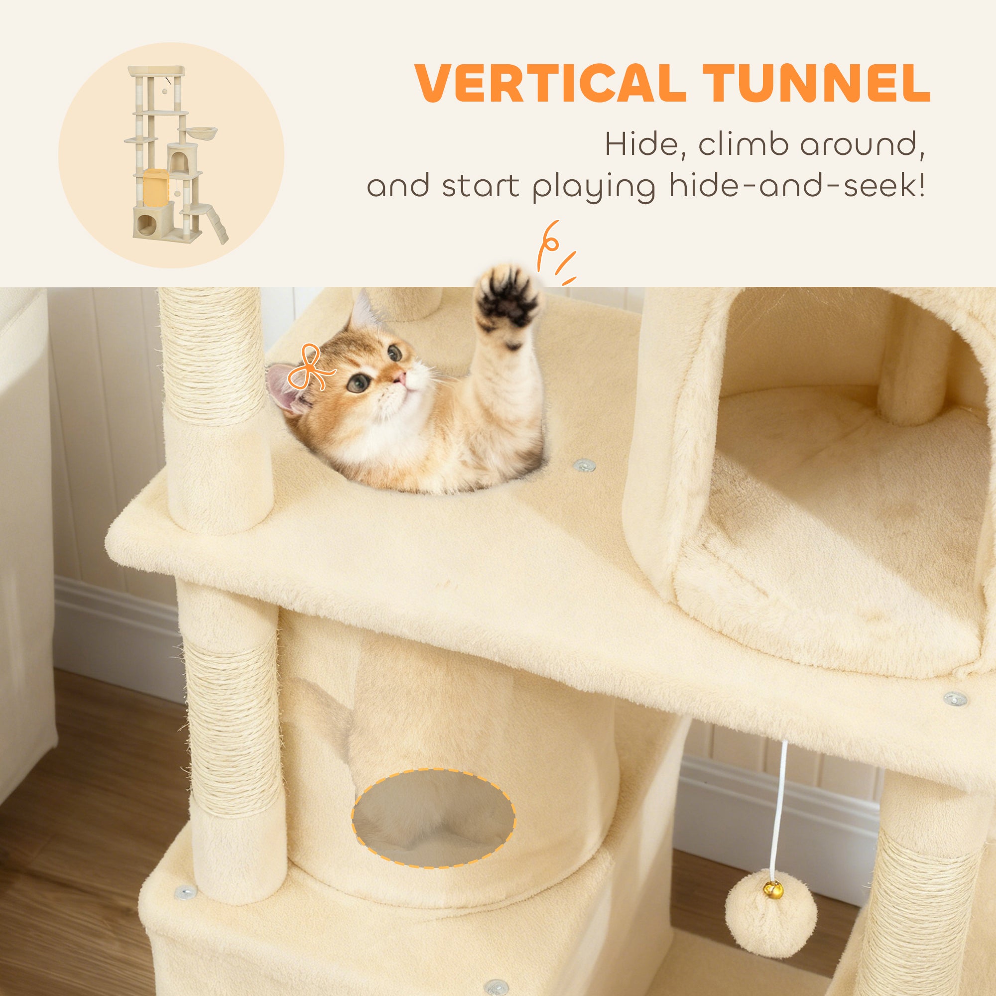 pawhut-arbre-chat-g-ant-170-cm-7-griffoirs-2-niches-hamac-beige image 8