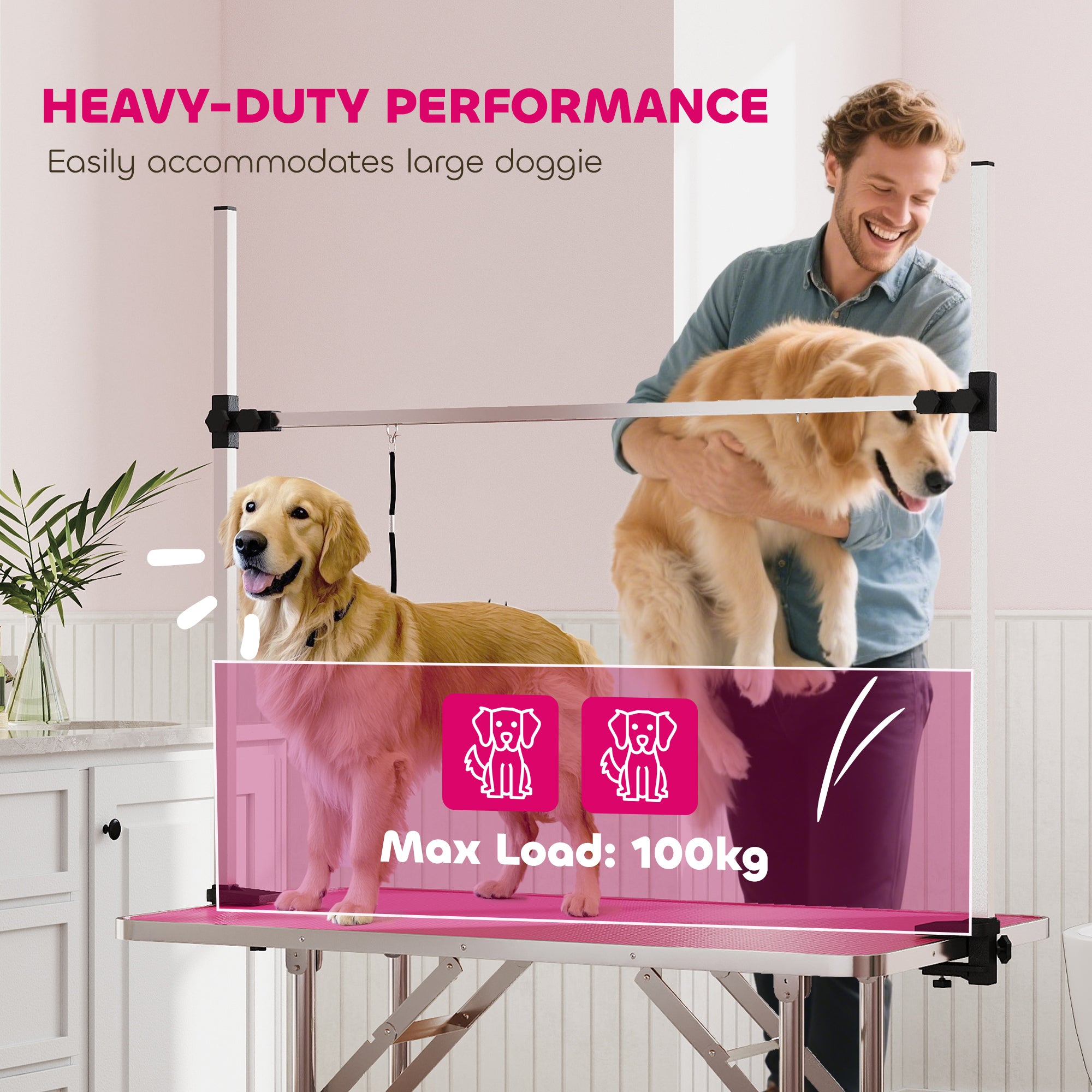 pawhut-table-de-toilettage-pliable-rose-107-x-60-x-164-cm-40-kg image 7
