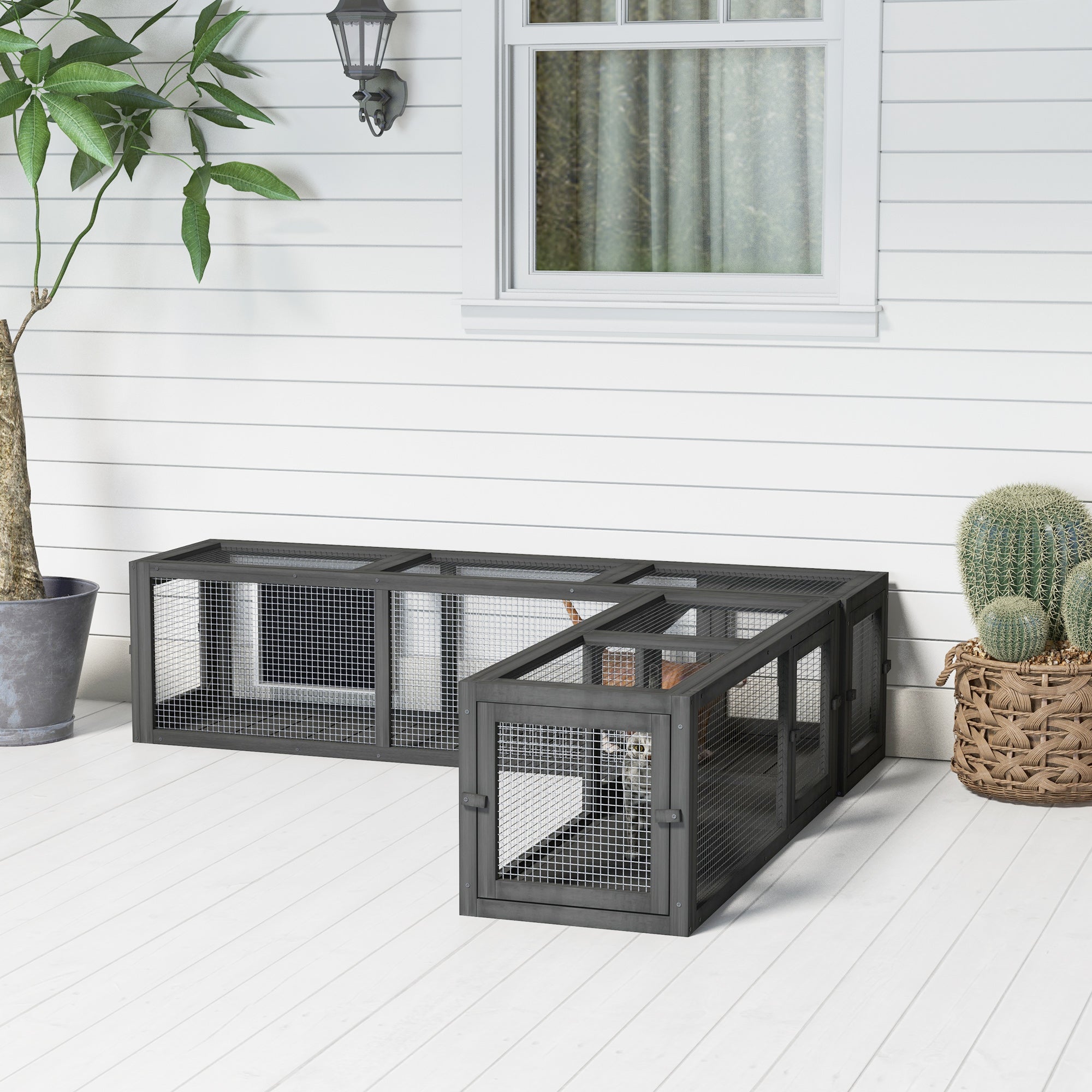 pawhut-tunnel-chat-ext-rieur-bois-98-8-portes-modulable-gris-fonc image 5