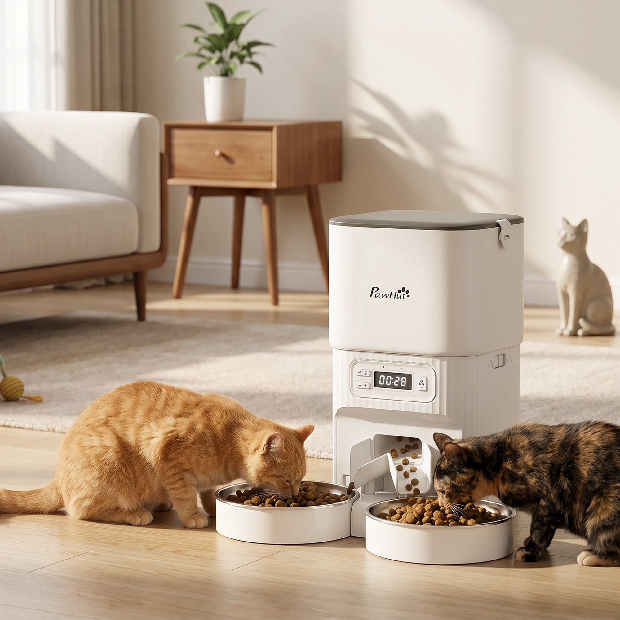pawhut-distributeur-automatique-pour-chat-4l-1-6-repas-par-jour-double-bol image 4