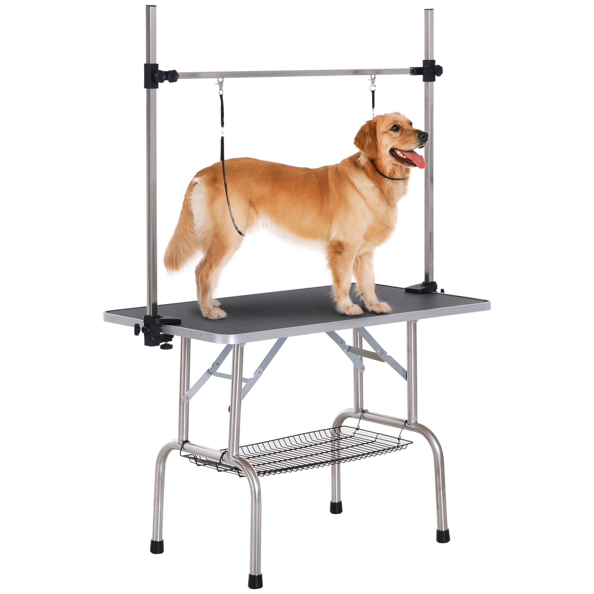 pawhut-table-de-toilettage-pliable-noire-107x60x164-cm-r-glable-avec-2-attaches image 1