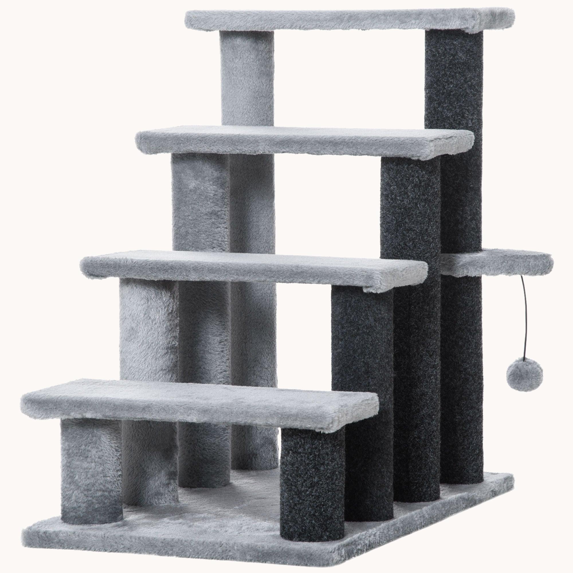 pawhut-arbre-chat-4-marches-2-en-1-escalier-chat-avec-griffoirs-et-balle-suspend image 1