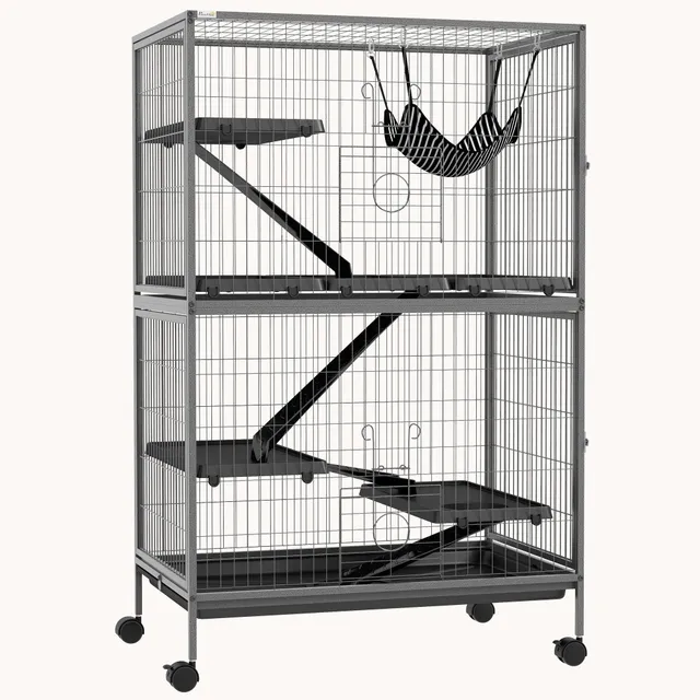 pawhut-cage-5-tages-127-cm-pour-petits-animaux-avec-hamac-6-portes-gris-fonc image 1