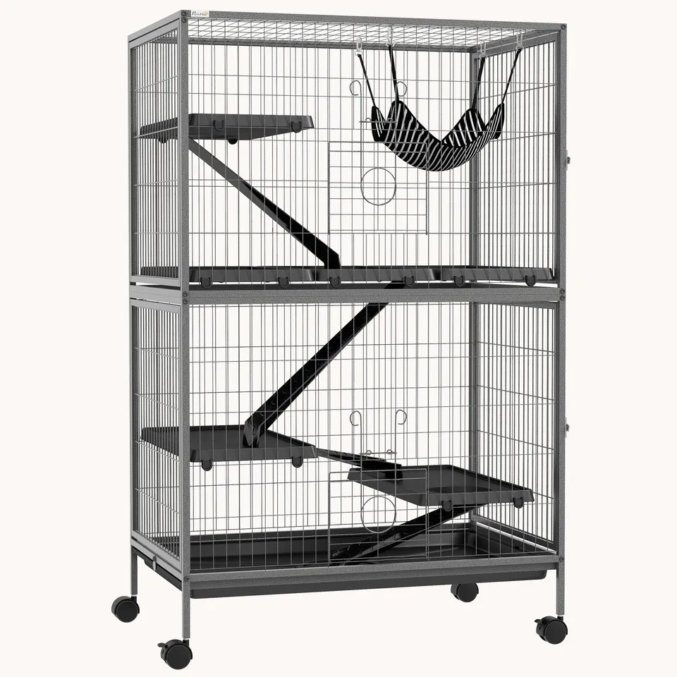 pawhut-cage-5-tages-127-cm-pour-petits-animaux-avec-hamac-6-portes-gris-fonc image 1