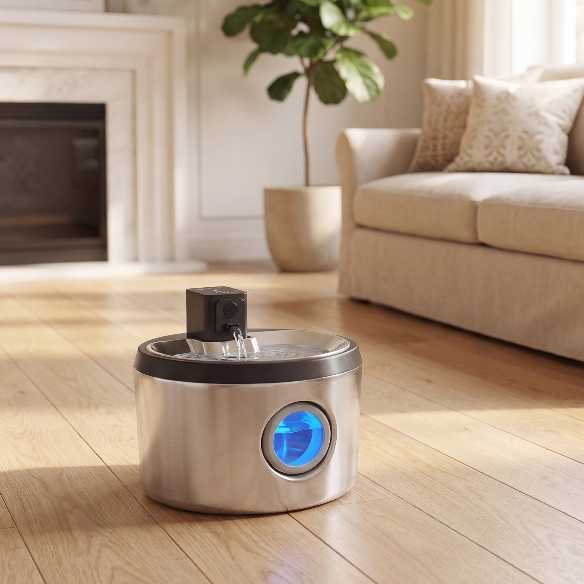 pawhut-fontaine-eau-sans-fil-4l-inox-avec-d-tecteur-de-mouvement-6-filtres image 3