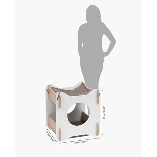 catit-vesper-cabana-meuble-pour-chat-blanc-ch-ne-2-tages-avec-hamac image 8