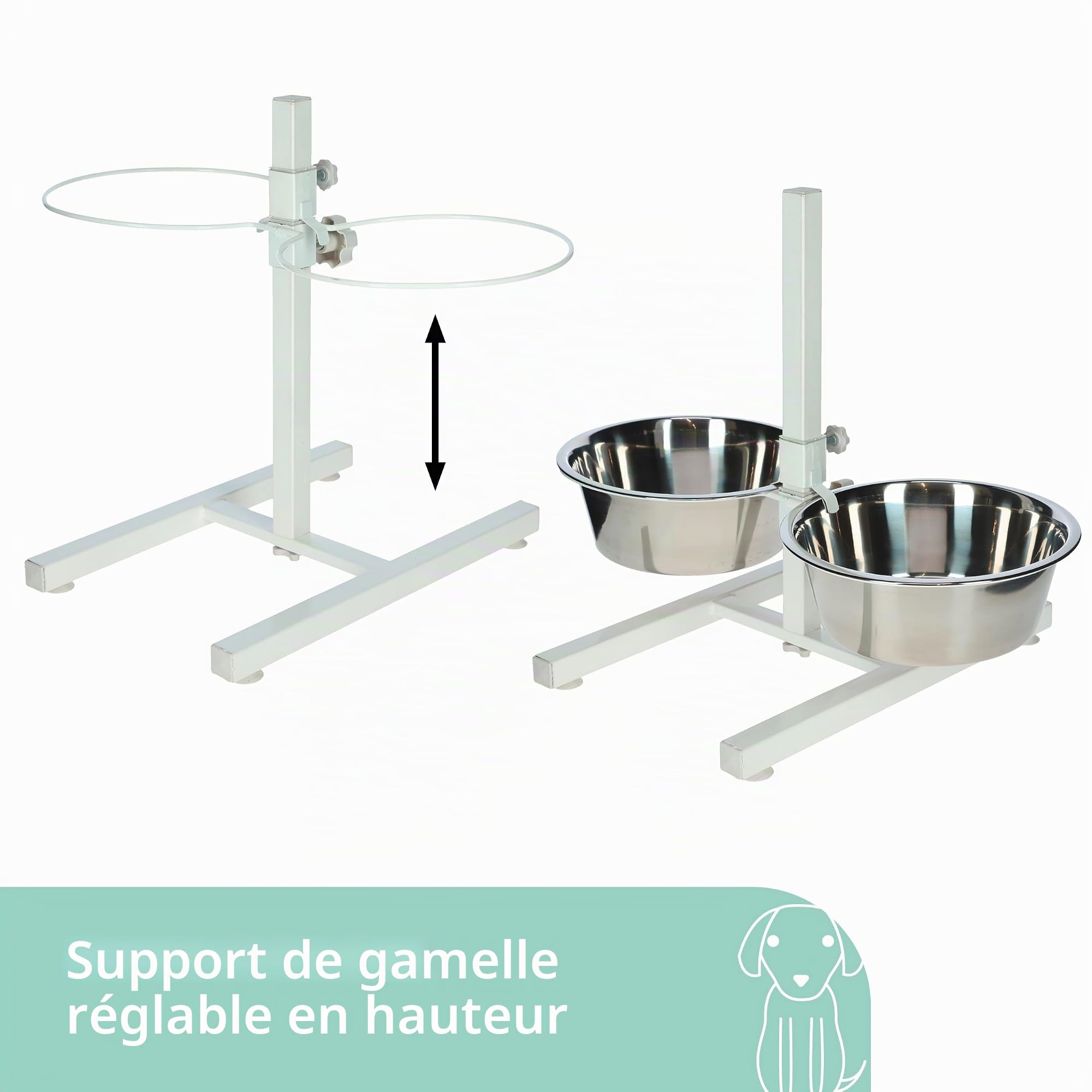 kerbl-gamelle-sur-lev-e-pour-chien-2x1800-ml-blanc-cadre-acier-hauteur-r-glable image 3