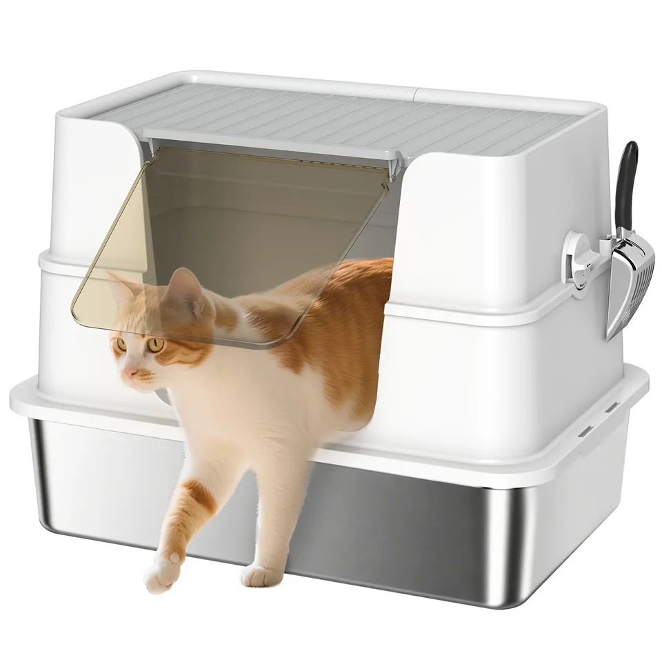 pawhut-bac-liti-re-couvert-xxl-en-inox-avec-pelle-gris-clair image 1