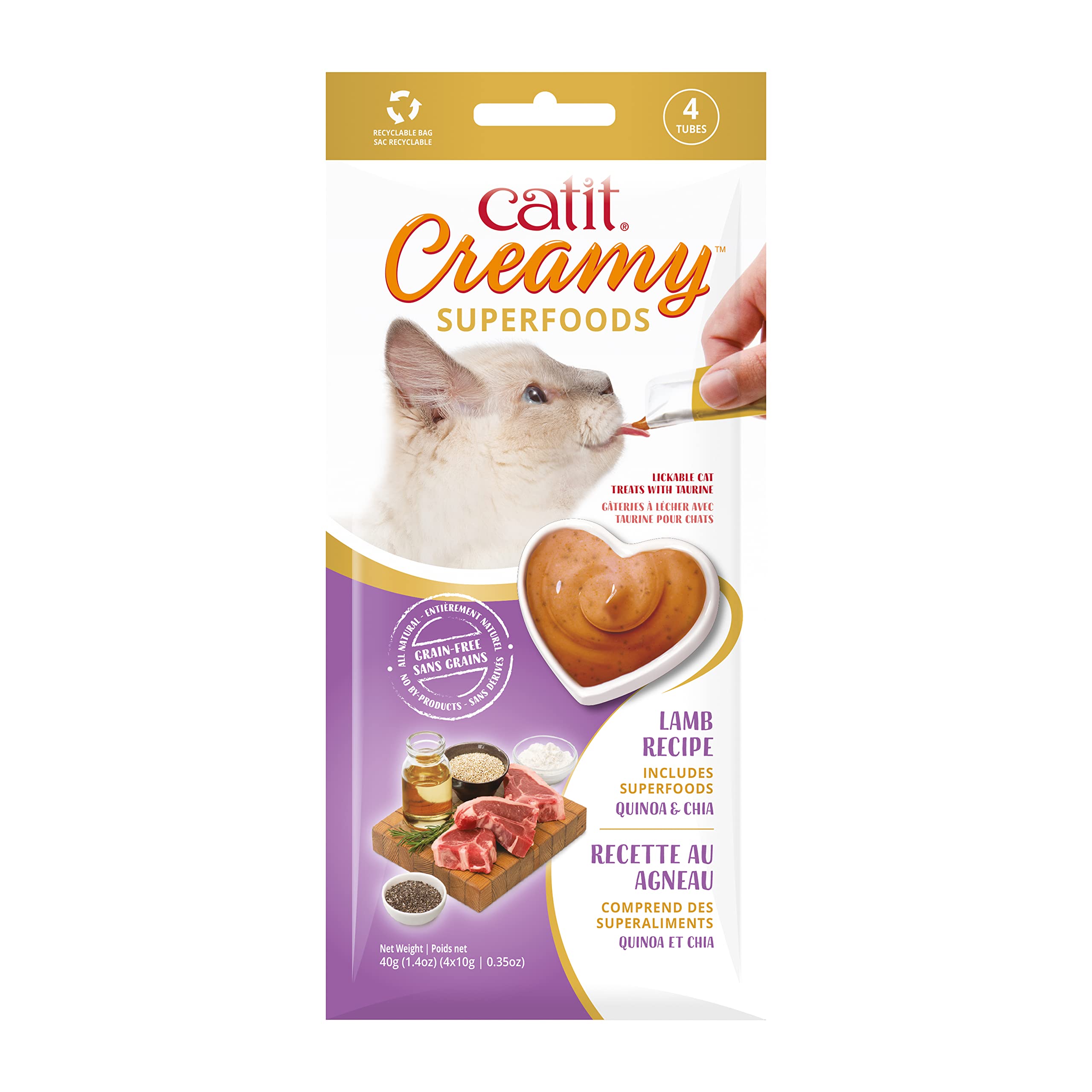 catit-creamy-superfood-pour-chats-agneau-quinoa-et-chia-4-x-10-g image 1