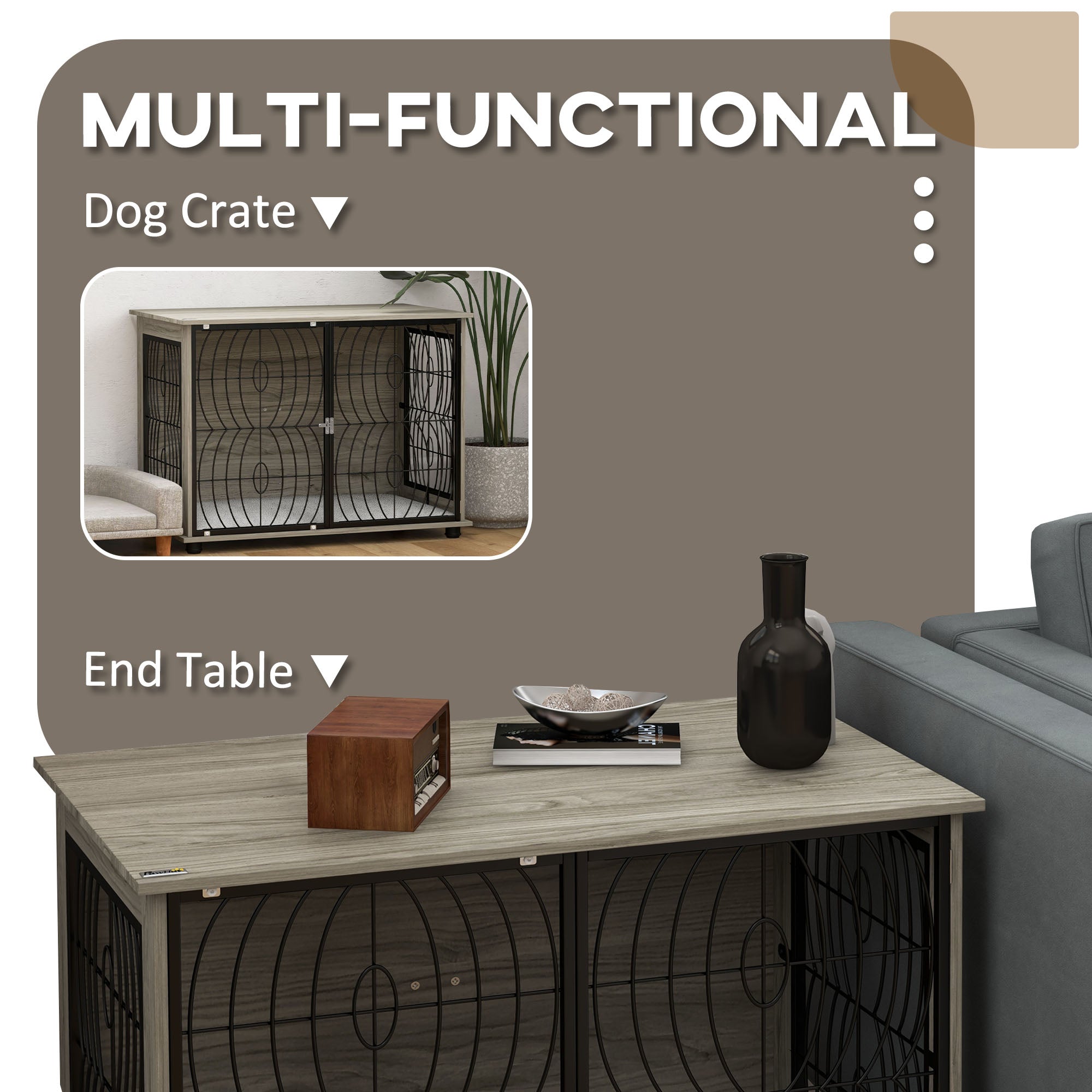 pawhut-table-d-appoint-cage-pour-chien-avec-coussin-pour-grands-animaux-gris image 7