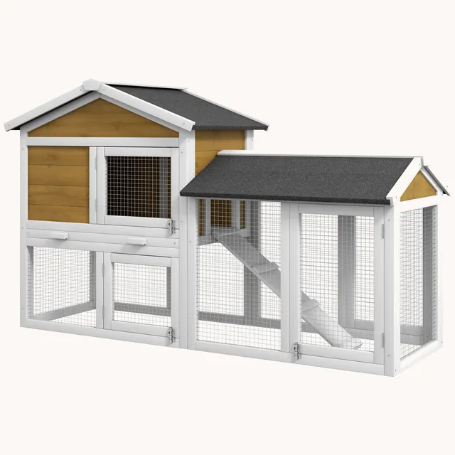pawhut-clapier-en-bois-147-cm-avec-parc-tiroir-amovible-et-portes-verrouillables image 1