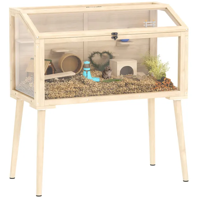 pawhut-cage-hamster-bois-110-x-52-x-101-cm-avec-plateformes-et-biberon image 1