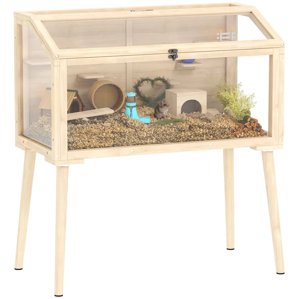 pawhut-cage-hamster-bois-110-x-52-x-101-cm-avec-plateformes-et-biberon image 1