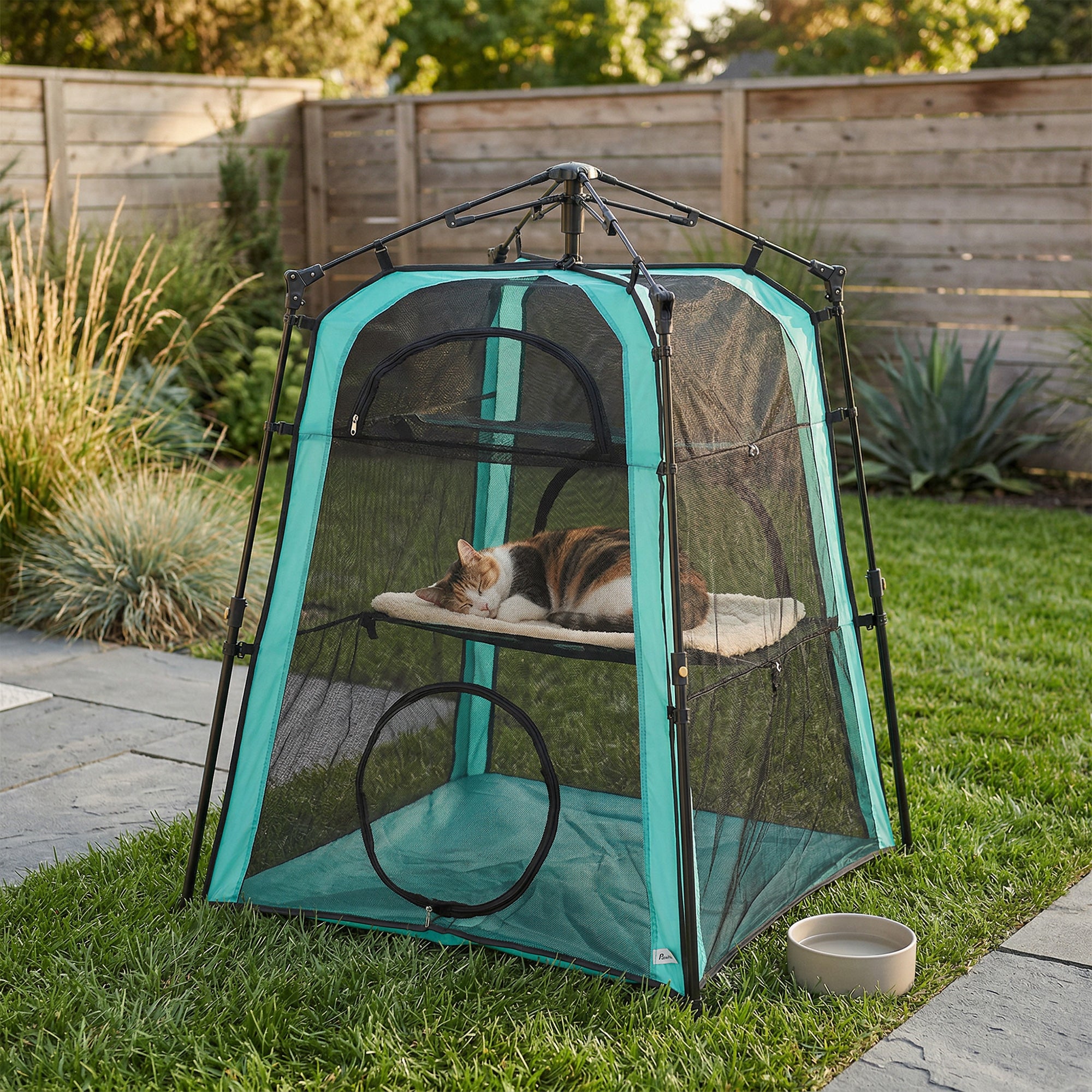pawhut-tente-chat-3-niveaux-portable-int-rieur-et-ext-rieur-avec-maille-respiran image 3