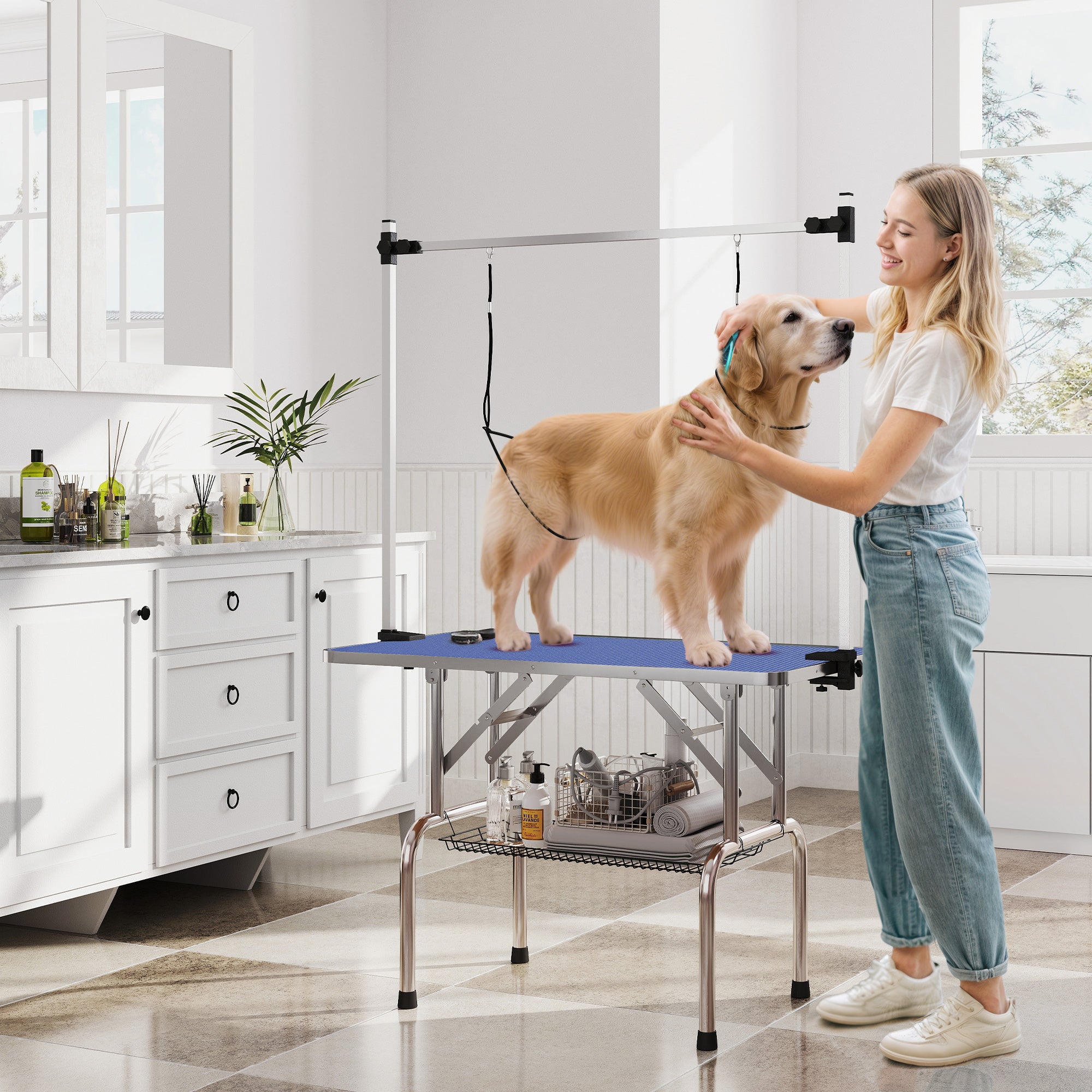 pawhut-table-de-toilettage-chien-109-cm-bras-r-glable-20-81-cm-bleu image 4