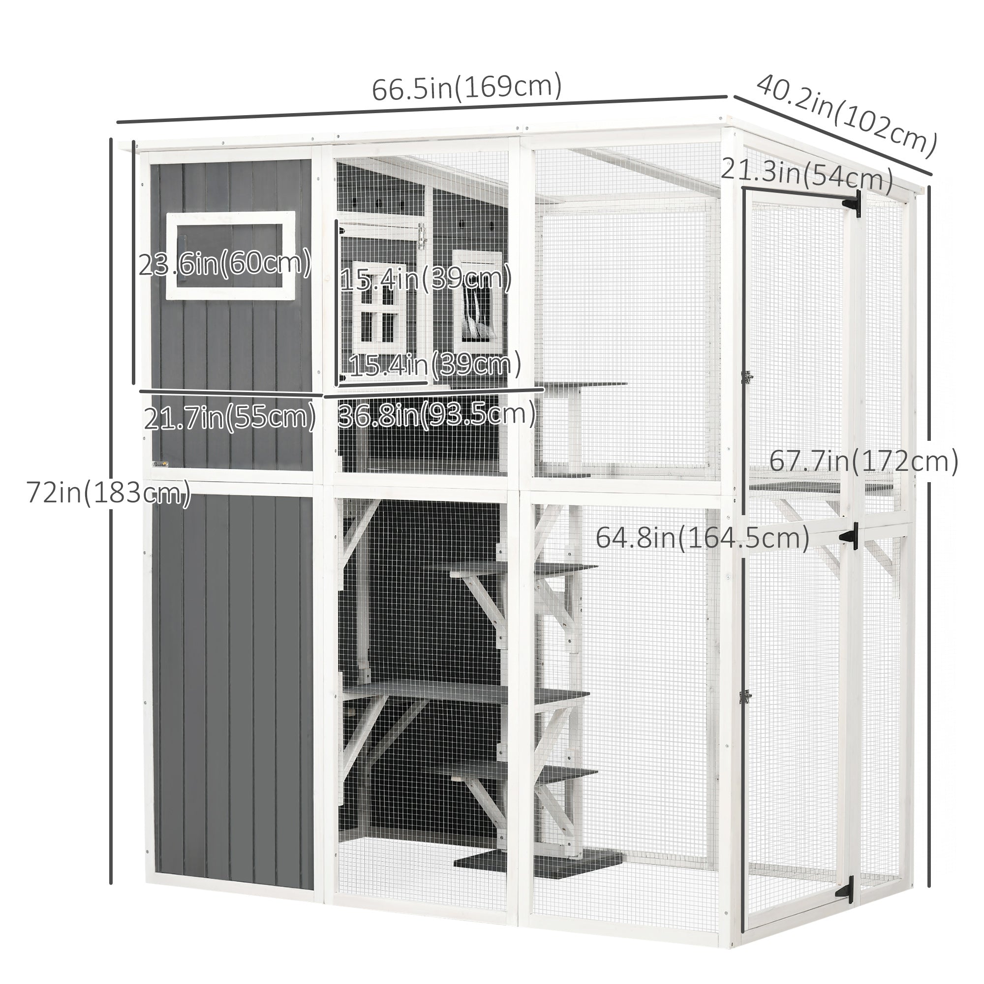 pawhut-catio-en-bois-walk-in-66-5-pouces-avec-condo-plateformes-et-toit-pvc-gris image 5