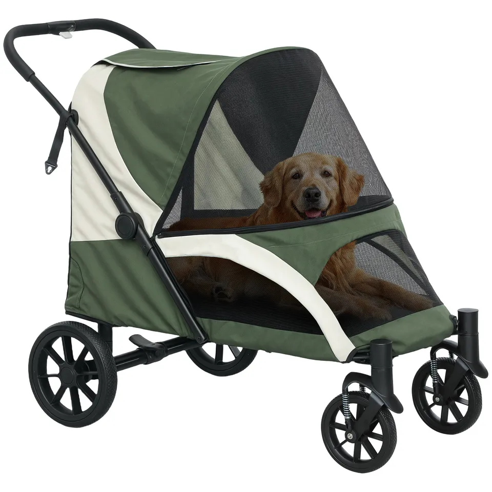 pawhut-poussette-grande-taille-pour-chien-avec-roues-amortissantes-pliage-une-ma image 1