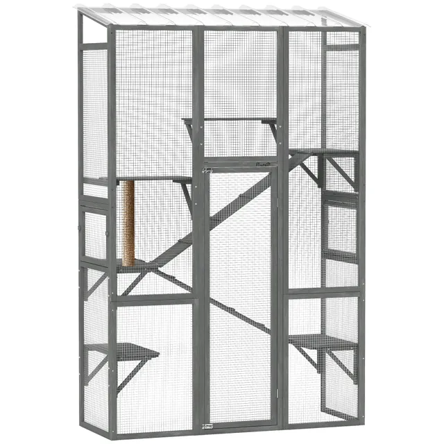 pawhut-grand-catio-enclos-ext-rieur-pour-chat-avec-6-plateformes-rampes-et-griff image 1
