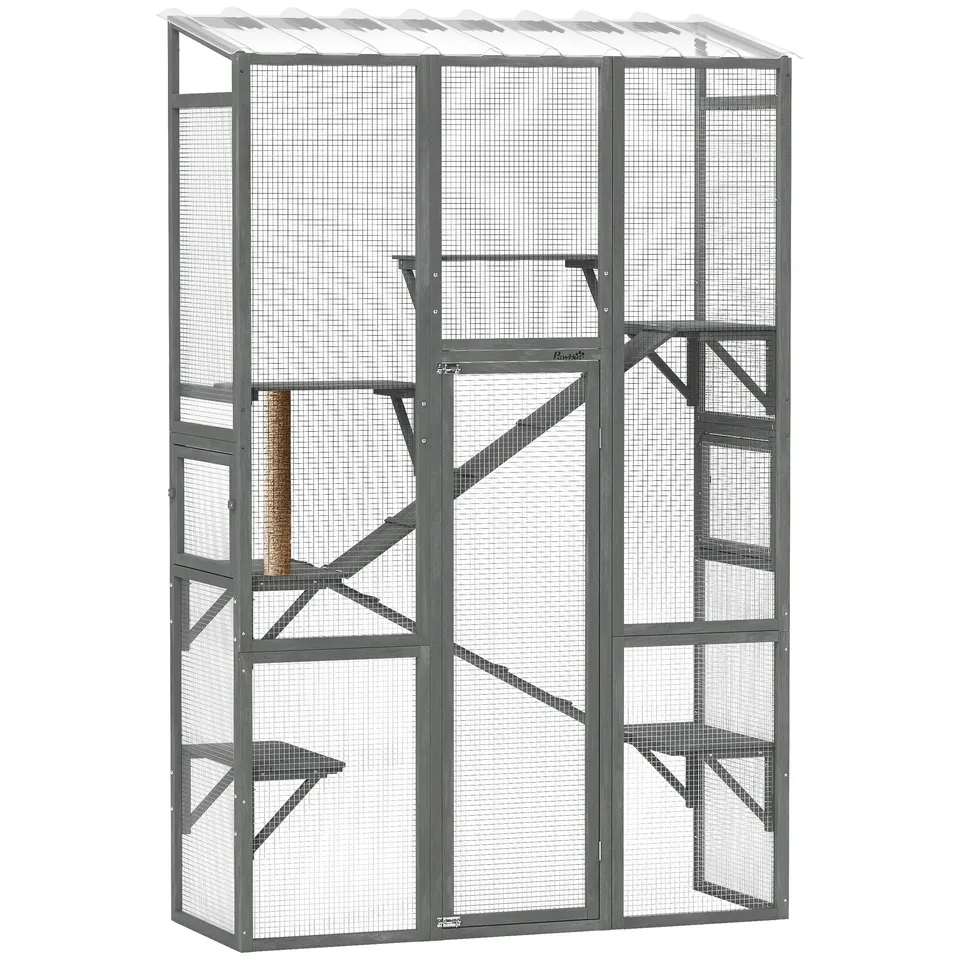 pawhut-grand-catio-enclos-ext-rieur-pour-chat-avec-6-plateformes-rampes-et-griff image 1