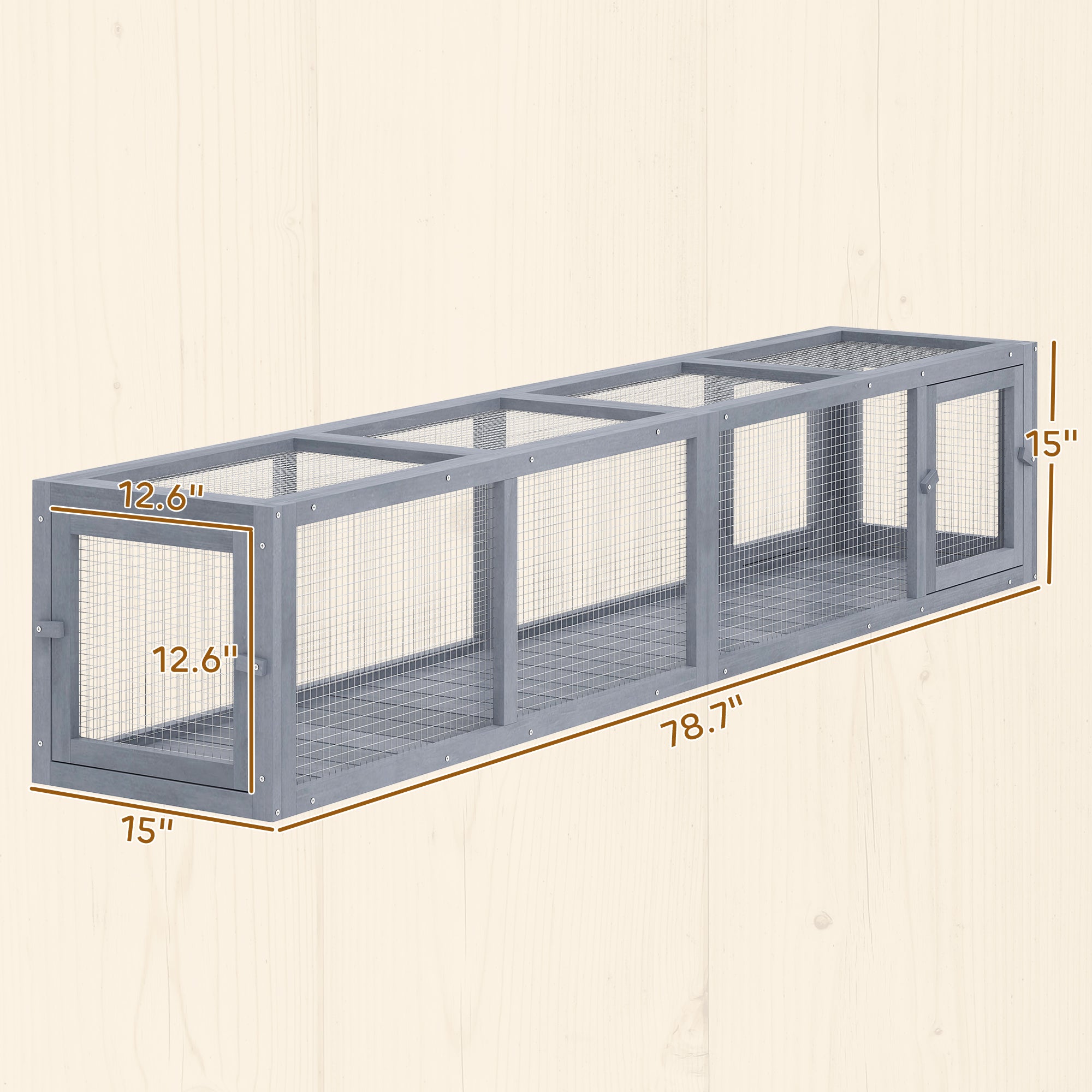 pawhut-tunnel-chat-ext-rieur-en-bois-79-gris-fonc-extensible image 5