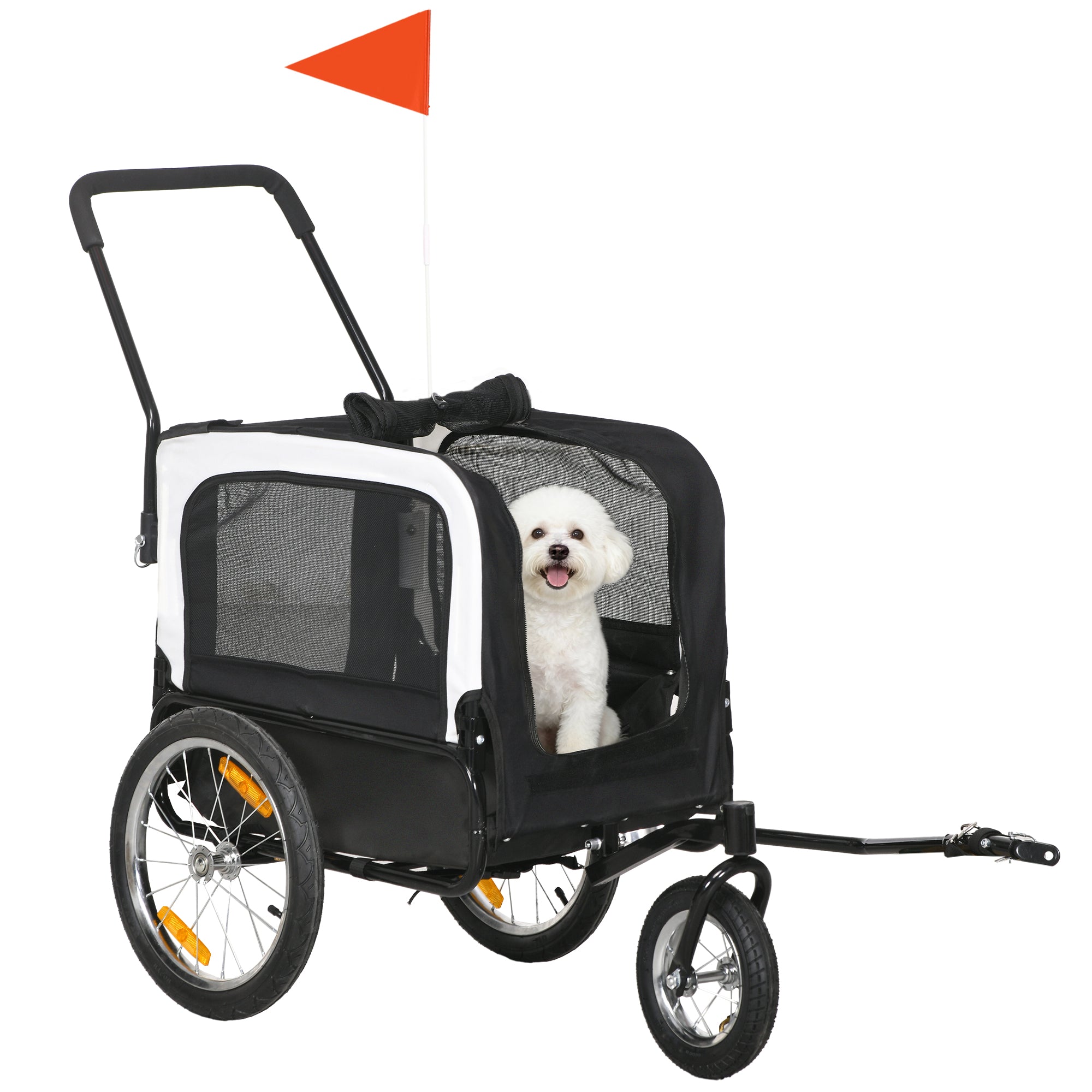 pawhut-remorque-v-lo-chien-2-en-1-avec-poussette-et-attelage-gris image 1