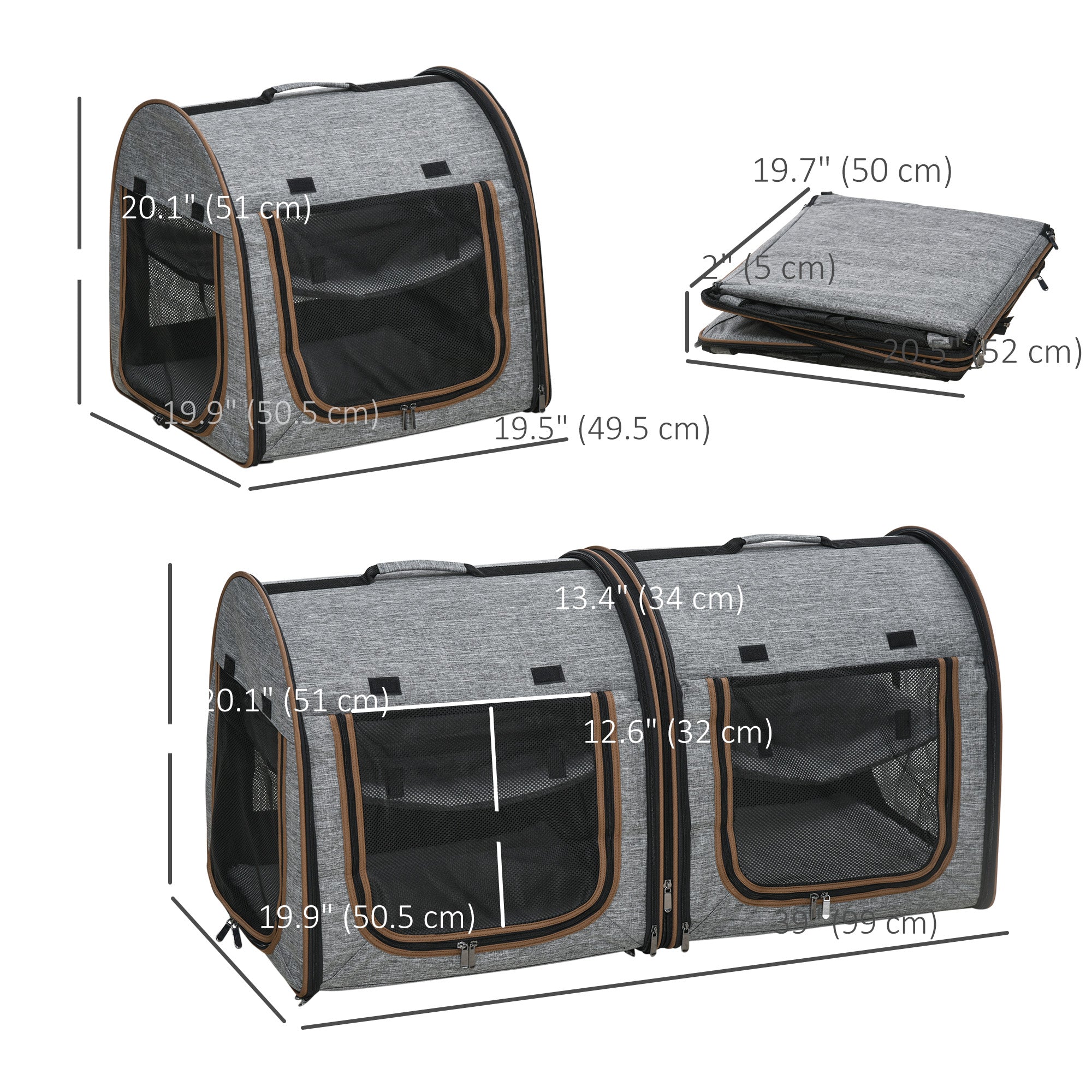 pawhut-sac-transport-double-avec-s-parateur-2-compartiments-et-coussins-gris image 5