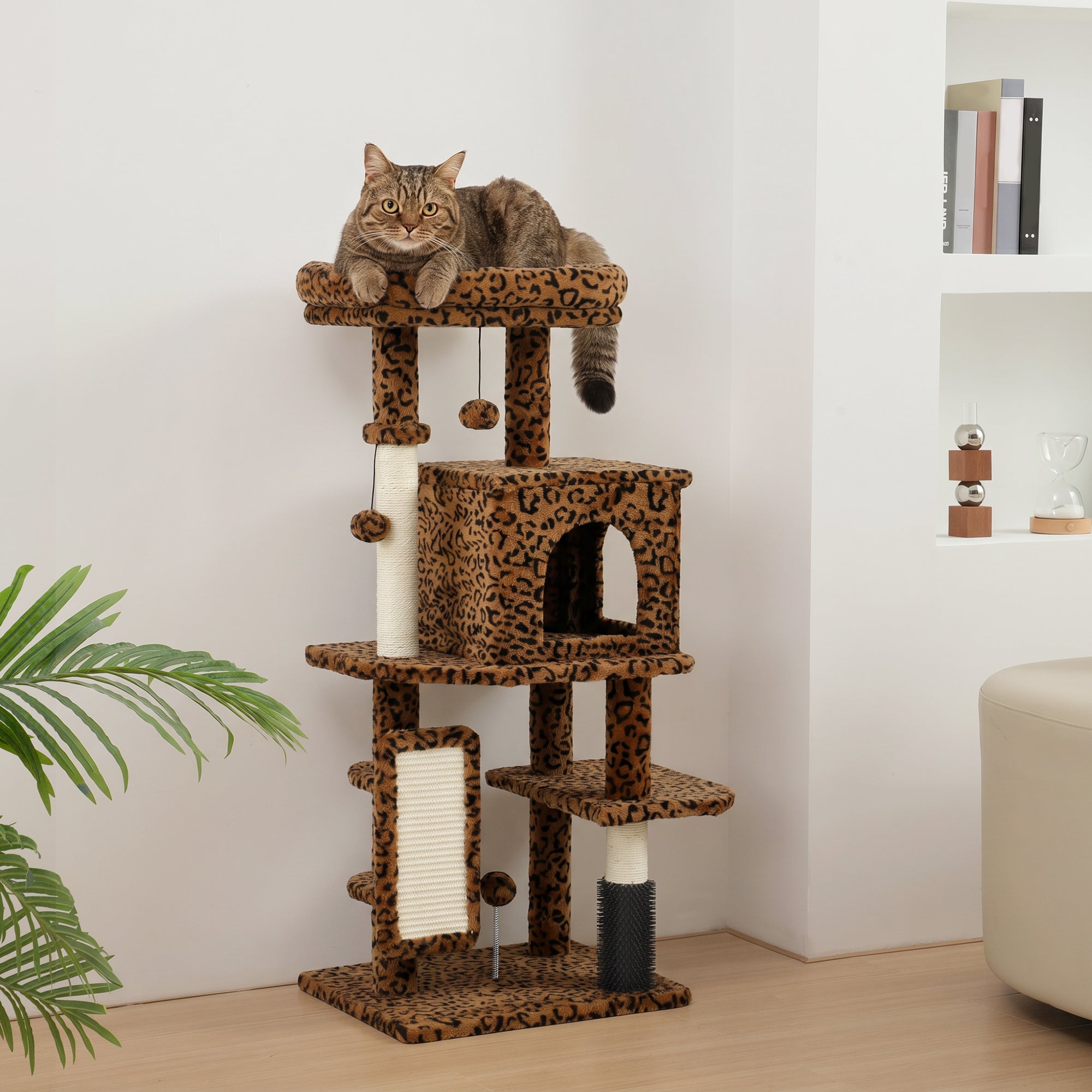 pawhut-arbre-chat-104-cm-pour-grands-chats-avec-griffoirs-niche-et-lit-l-opard image 3