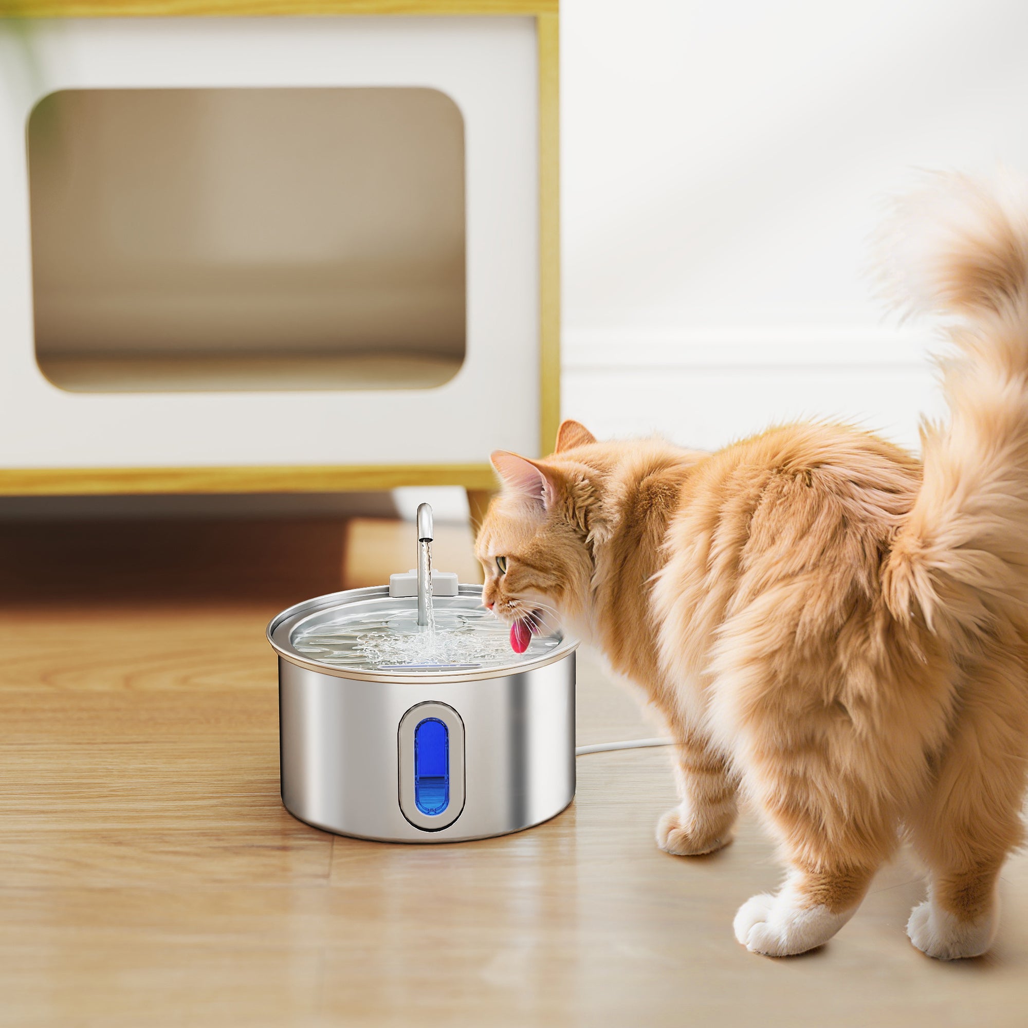 pawhut-fontaine-eau-inox-2-5-l-pour-chat-avec-pompe-silencieuse-et-7-filtres image 4