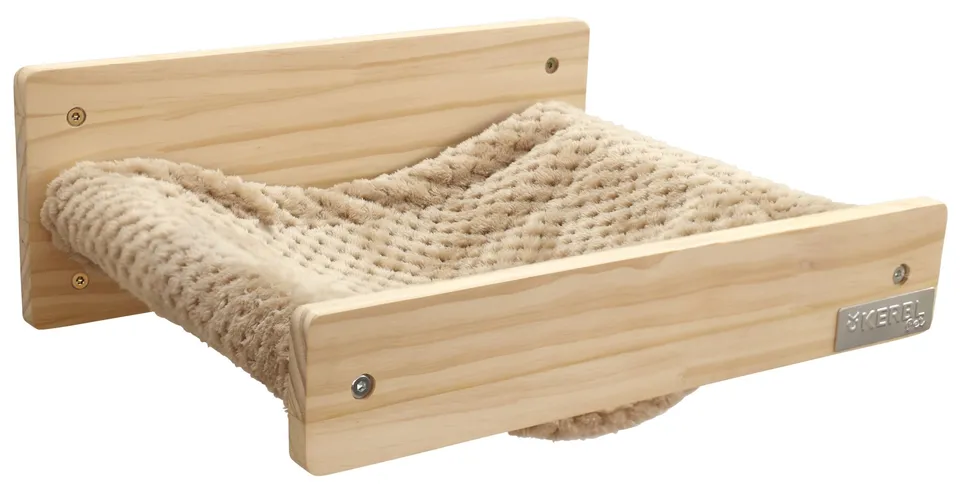 kerbl-pet-hamac-mural-timber-naturel-taupe-38-x-33-5-x-16-cm-bois-et-peluche-pou image 1