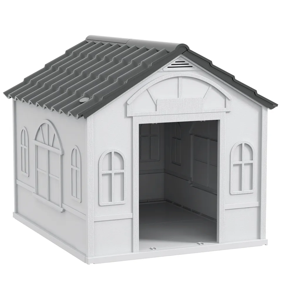 pawhut-niche-pour-chien-en-plastique-avec-ventilation-gris image 1