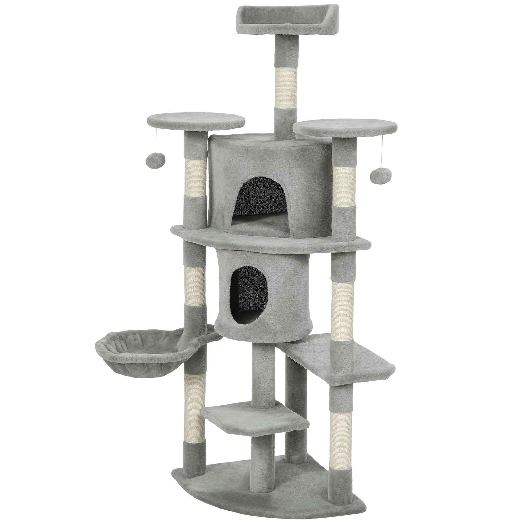 pawhut-arbre-chat-157-cm-2-niches-hamac-et-perchoirs-gris-clair image 2