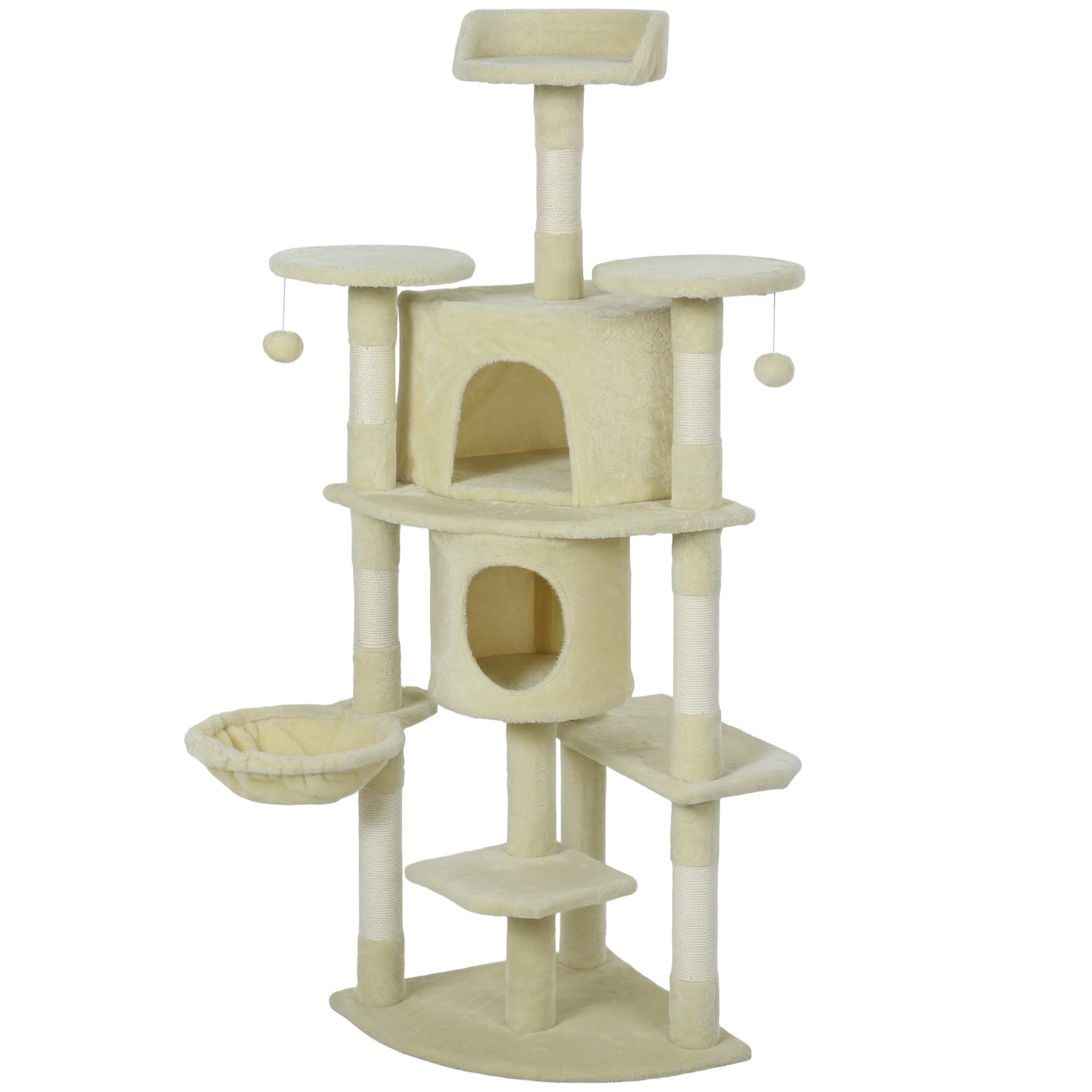 pawhut-arbre-chat-157-cm-avec-2-niches-hamac-et-perchoirs-beige image 2